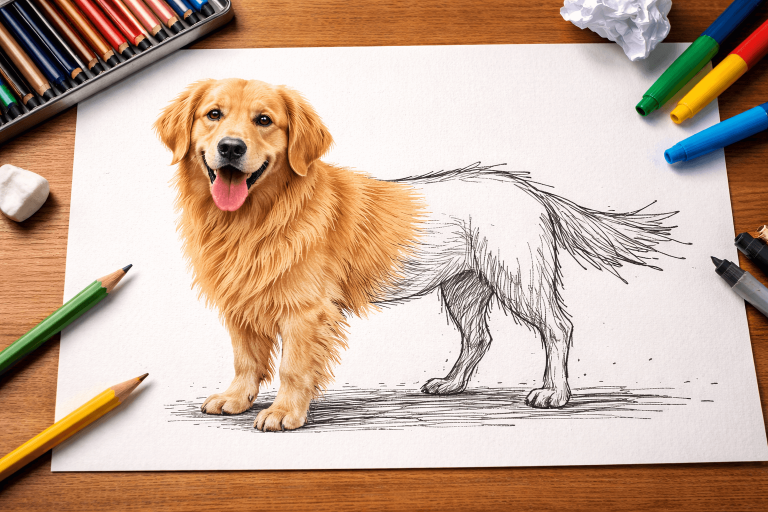 Image of a dog showing well drawn and badly drawn