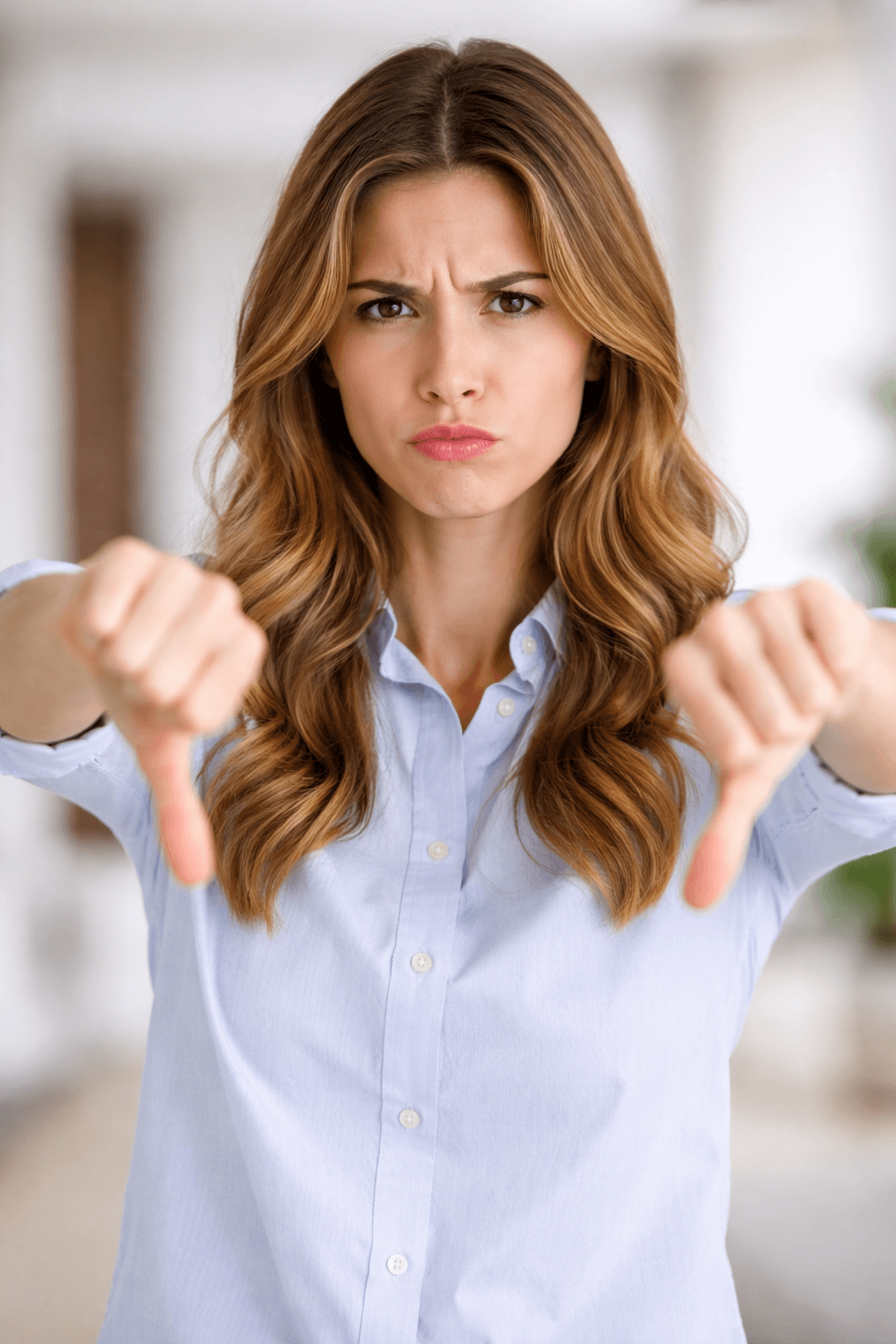 Young woman with thumbs down