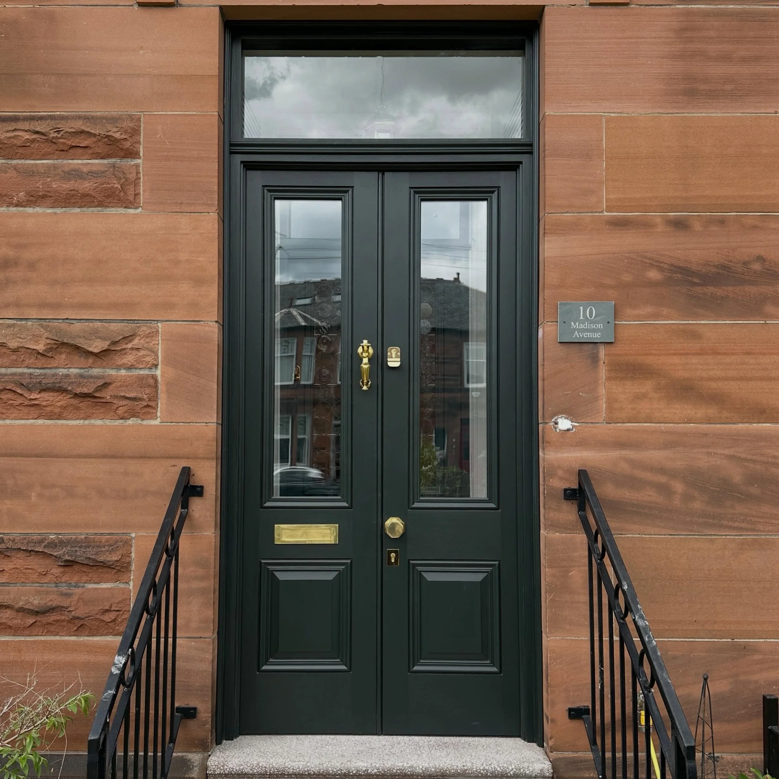 And here are the storm doors&hellip;

These turned out just as beautiful as the front door so we had to give them there own place on the grid. 

Painted in gorgeous Studio Green by @farrowandball , complete with polished brass hardware. 

We couldn&r