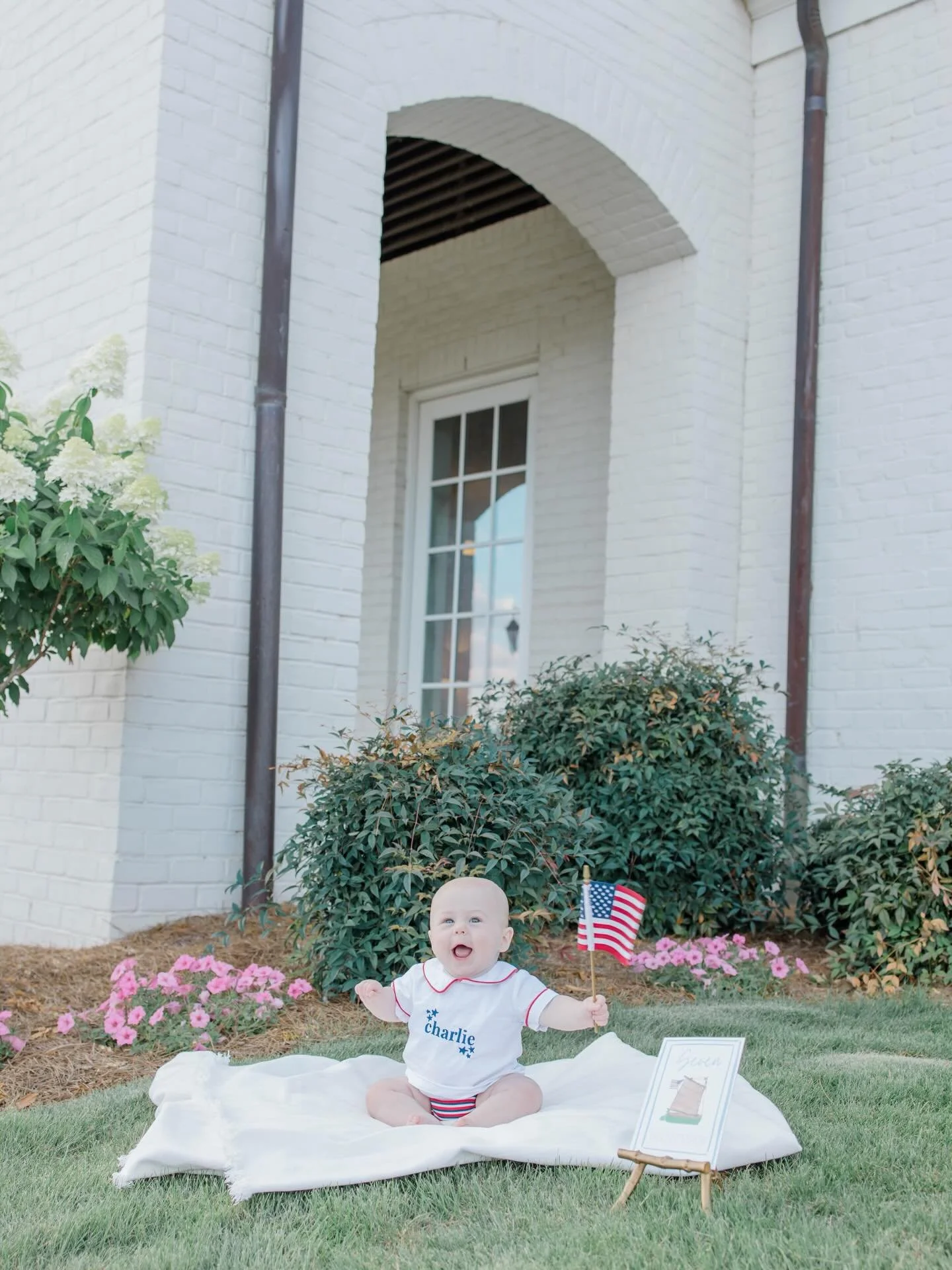Our summer loving, patriotic boy is 7 months old!!!! Life is so fun with you, Charlie! 🇺🇸&hearts;️🧨🩵