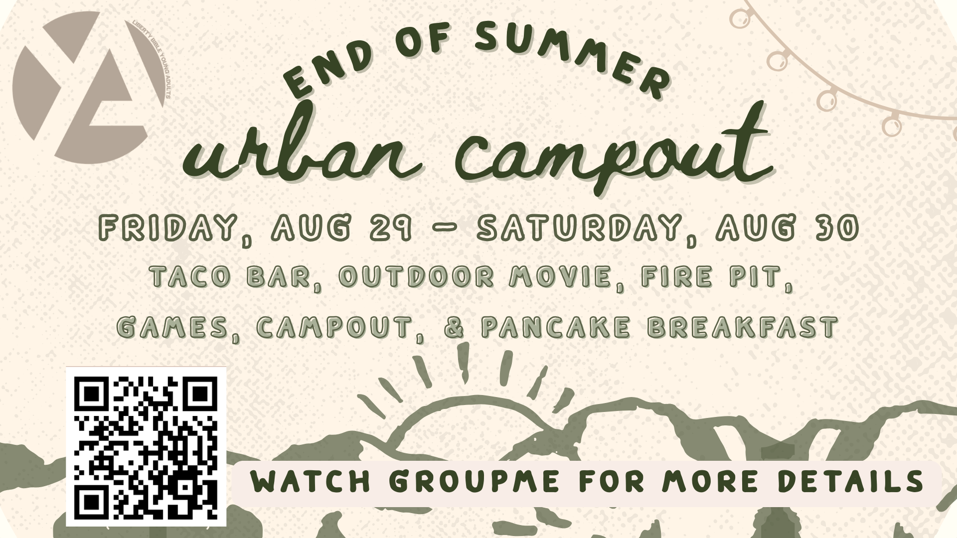 Young Adult End of Summer Urban Campout