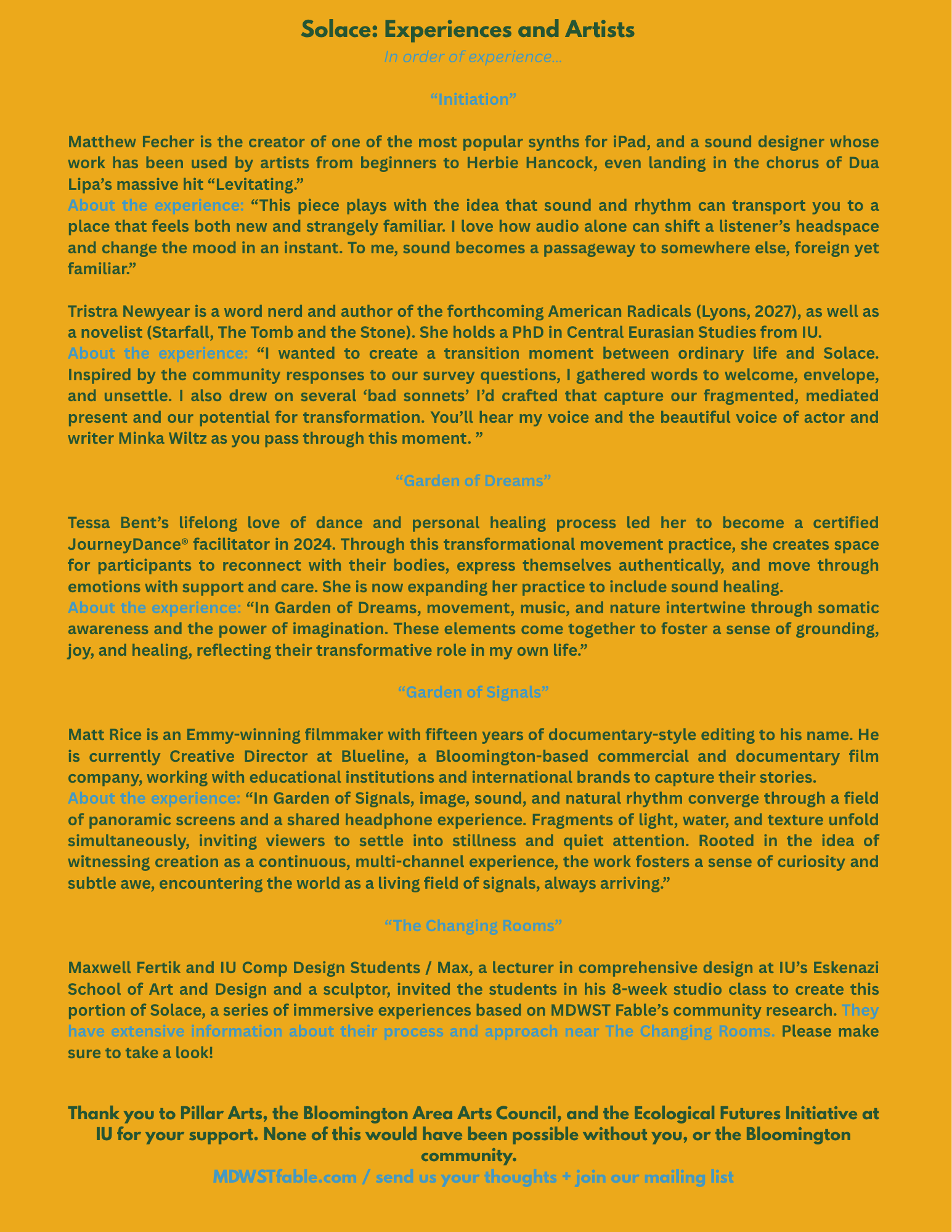 A description of artists and experiences