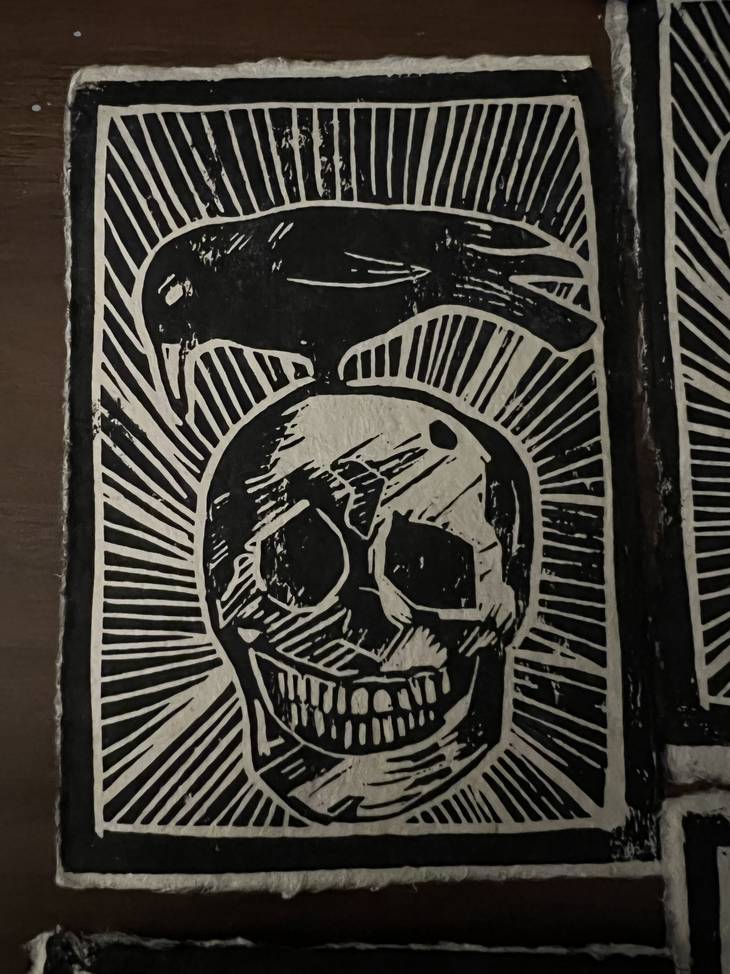 Raven and Skull Linocut