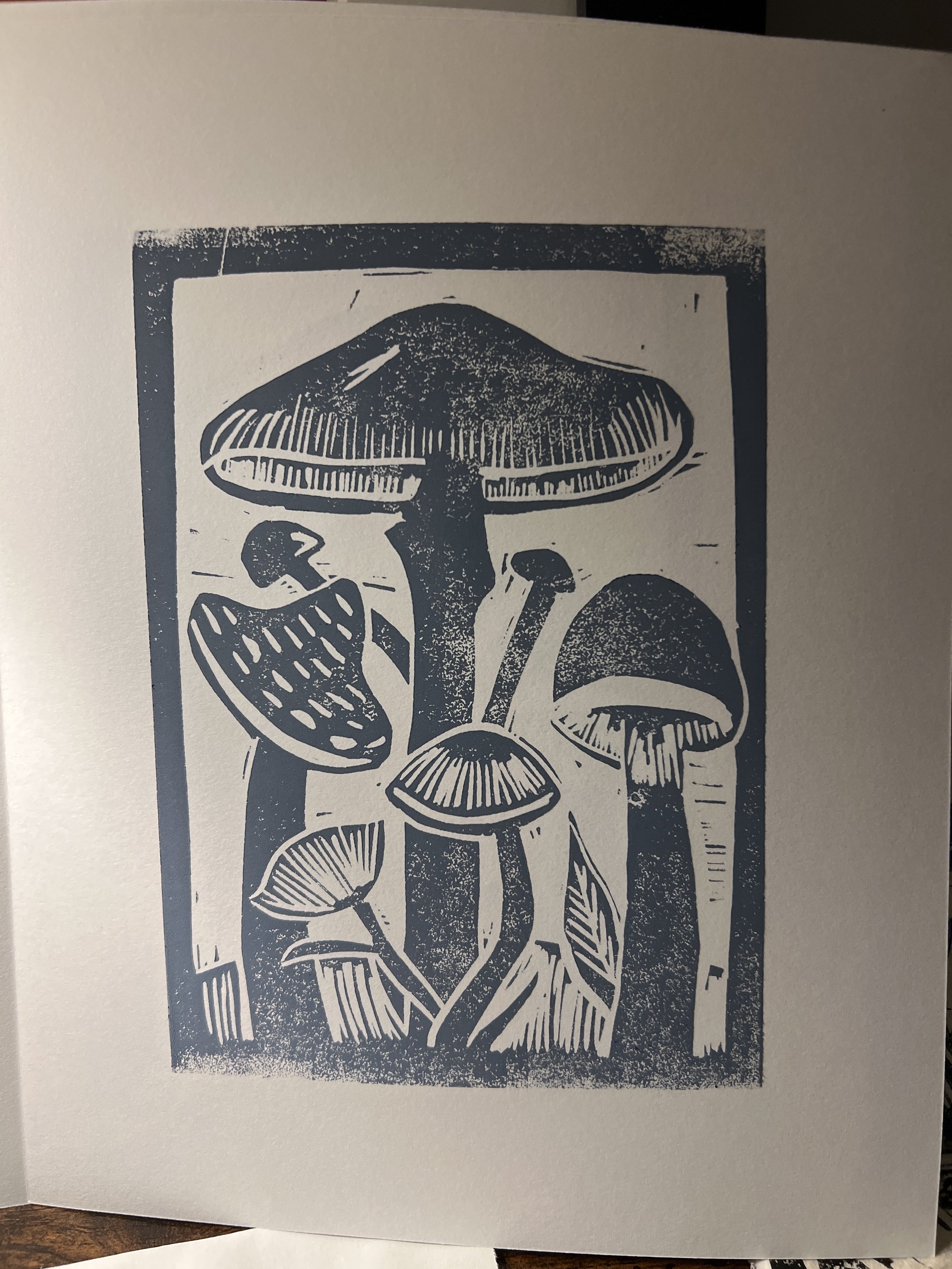 Many Mushrooms Linocut