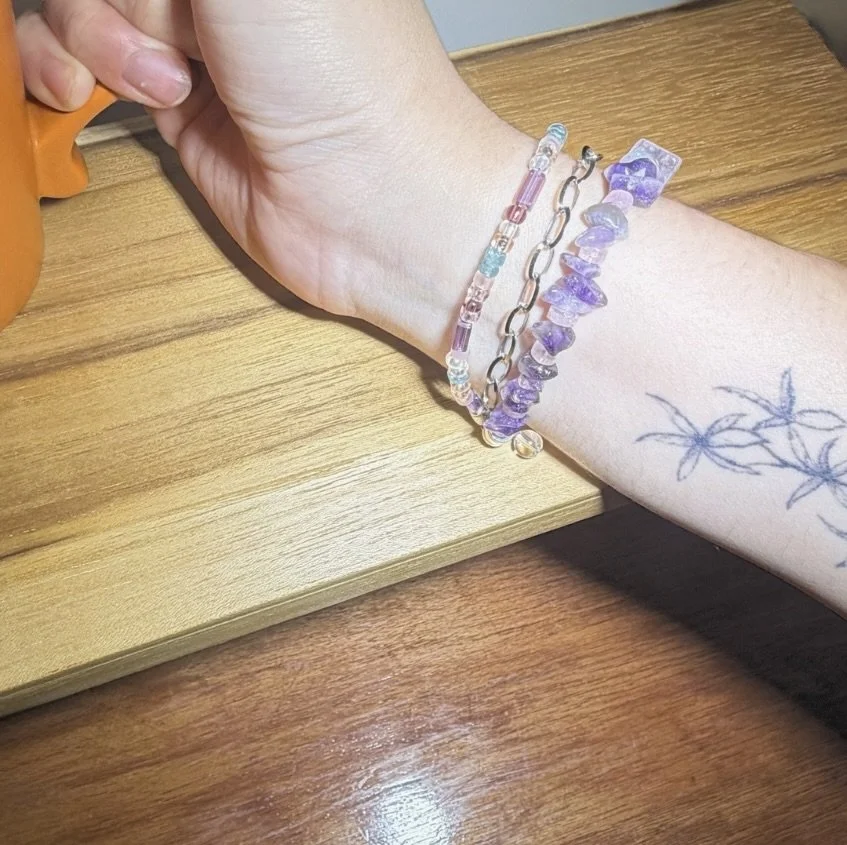 Amethyst and Rose Quartz Stack Bracelet high quality.jpg