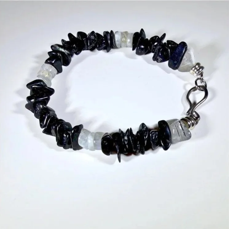 Blackstone & Rainbow Moonstone bracelet on a light background