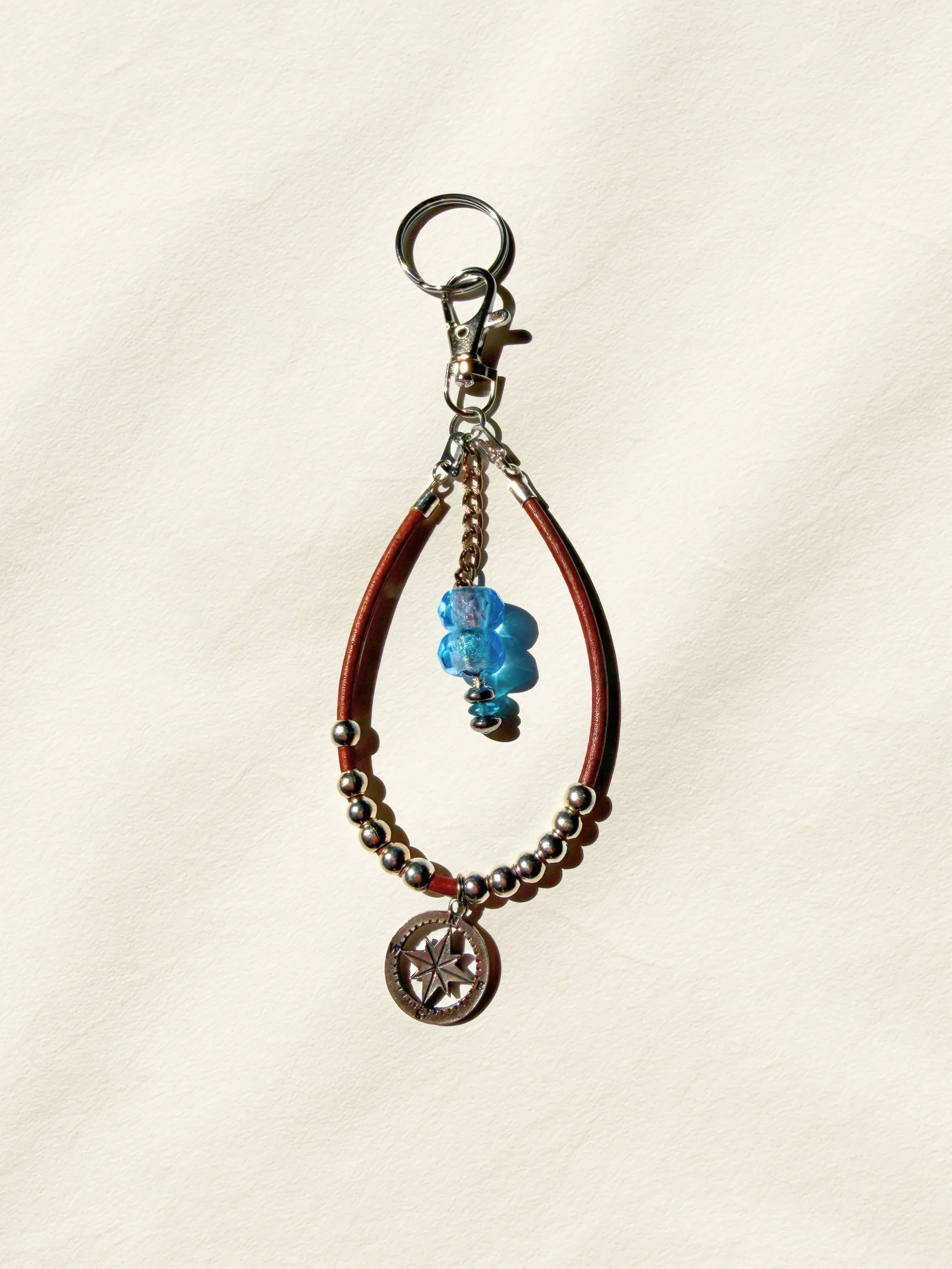 Blue Beaded Compass Bag Charm