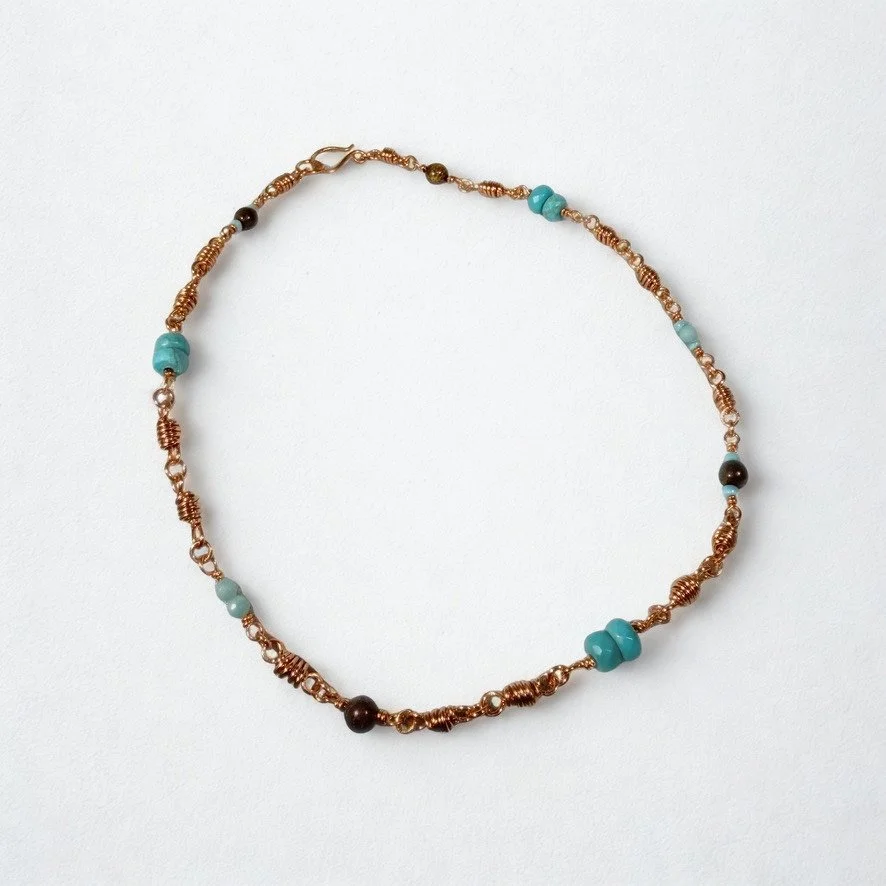 West Texas Sunset Copper and Beaded Necklace on light background