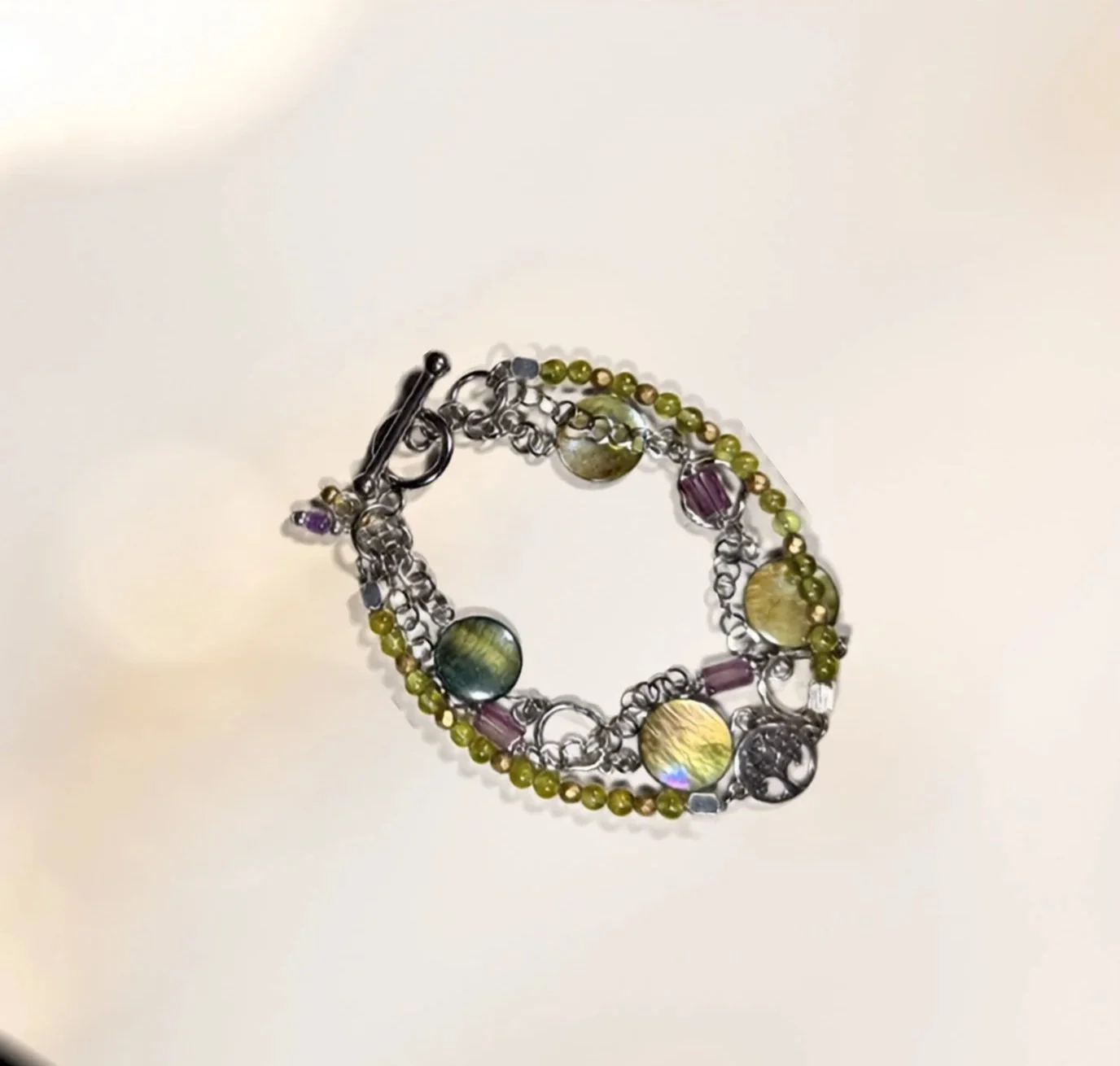 Olive Mother of Pearl & Peridot Multi-Strand Bracelet