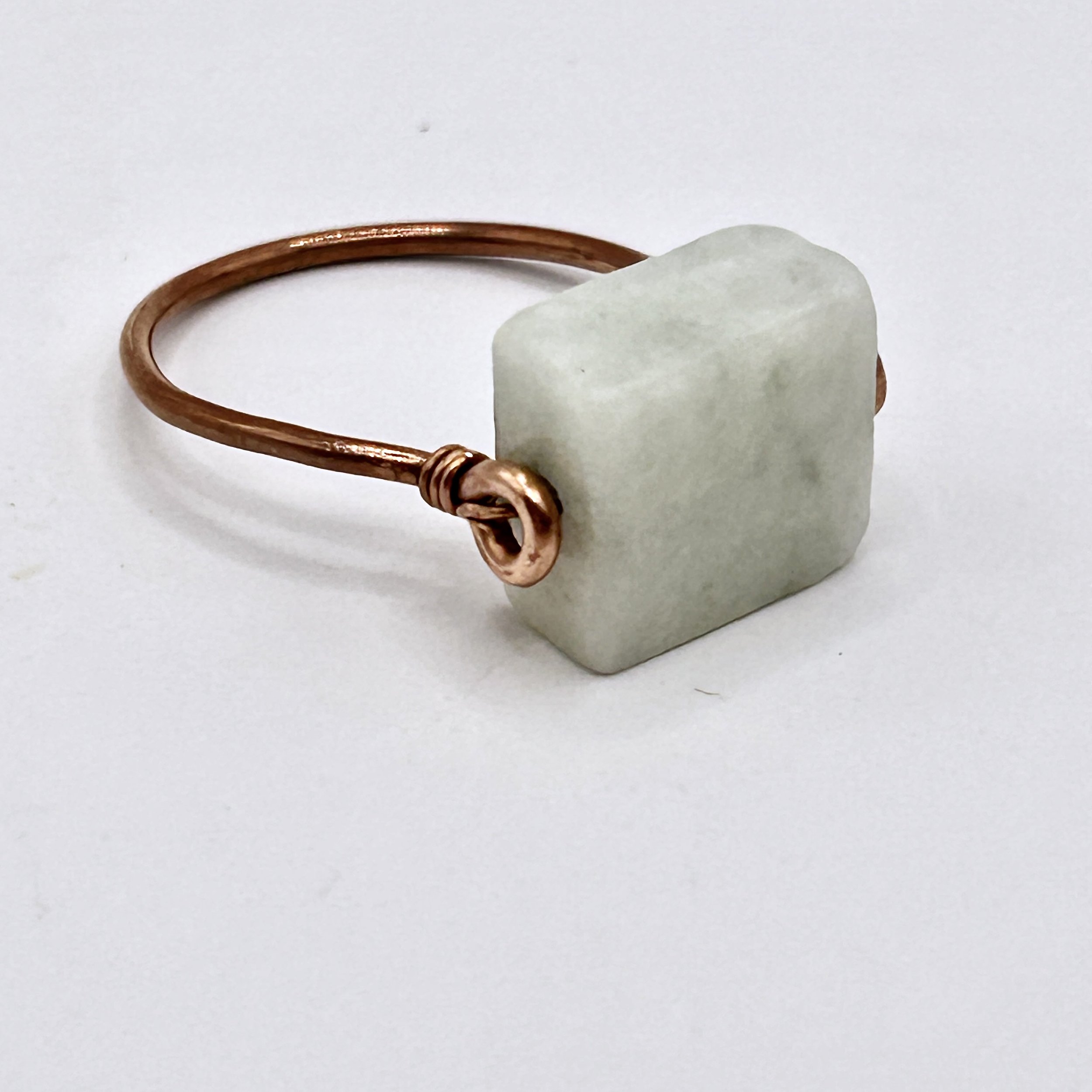 Sarsen Square Amazonite Stone and Copper Metal Ring on white background side front view