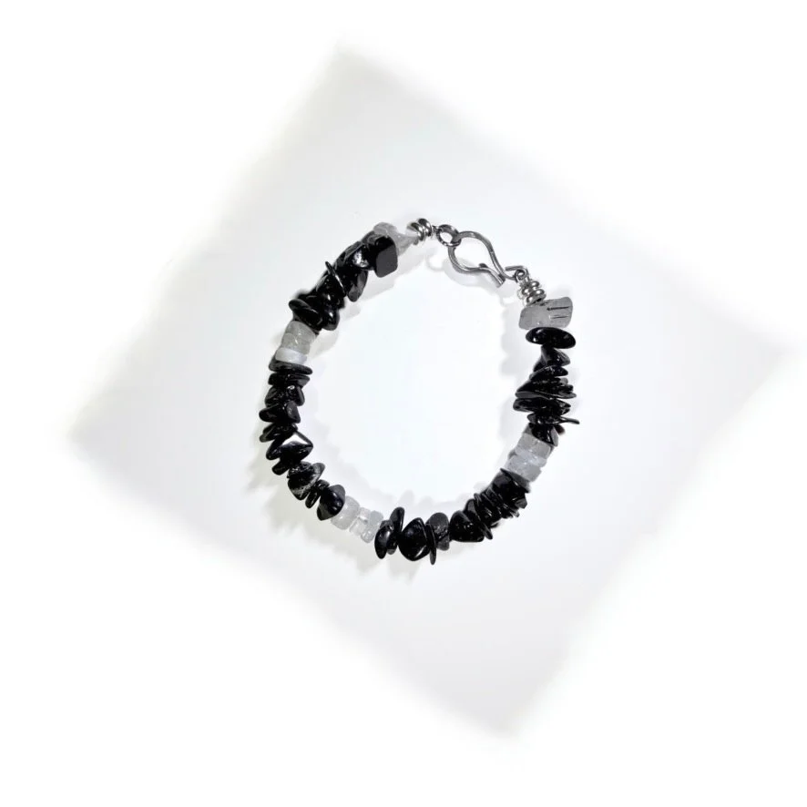 Blackstone and Rainbow Moonstone Bracelet on light background
