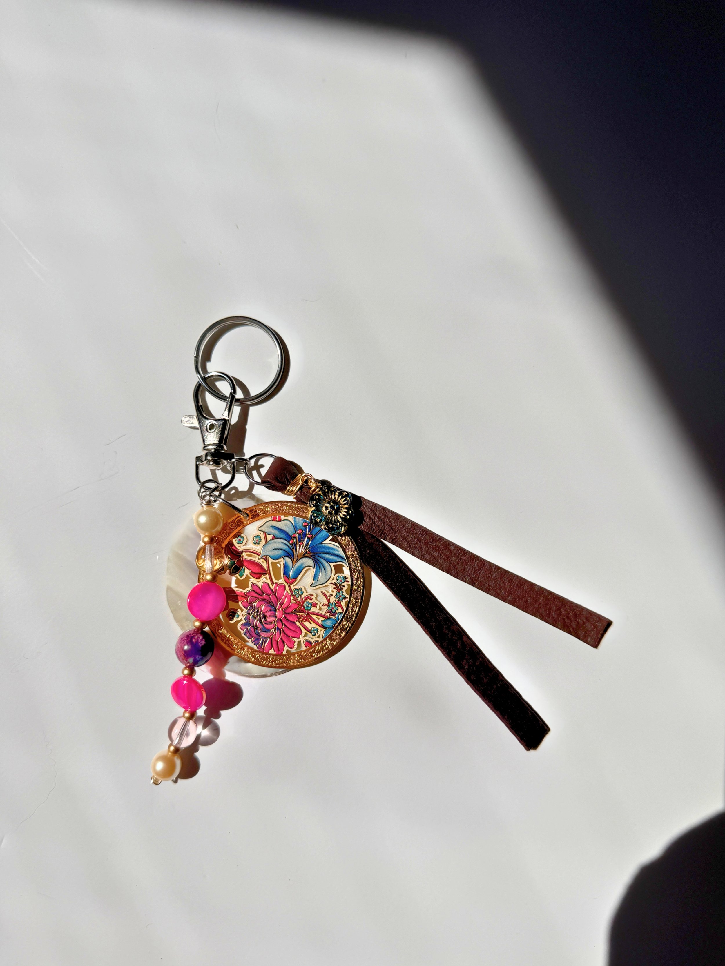 Fuchsia Floral Bag Charm