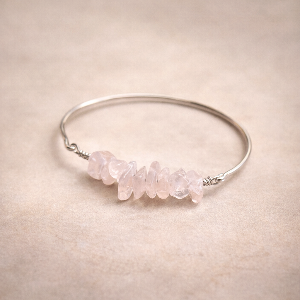 Rose quartz silve bangle
