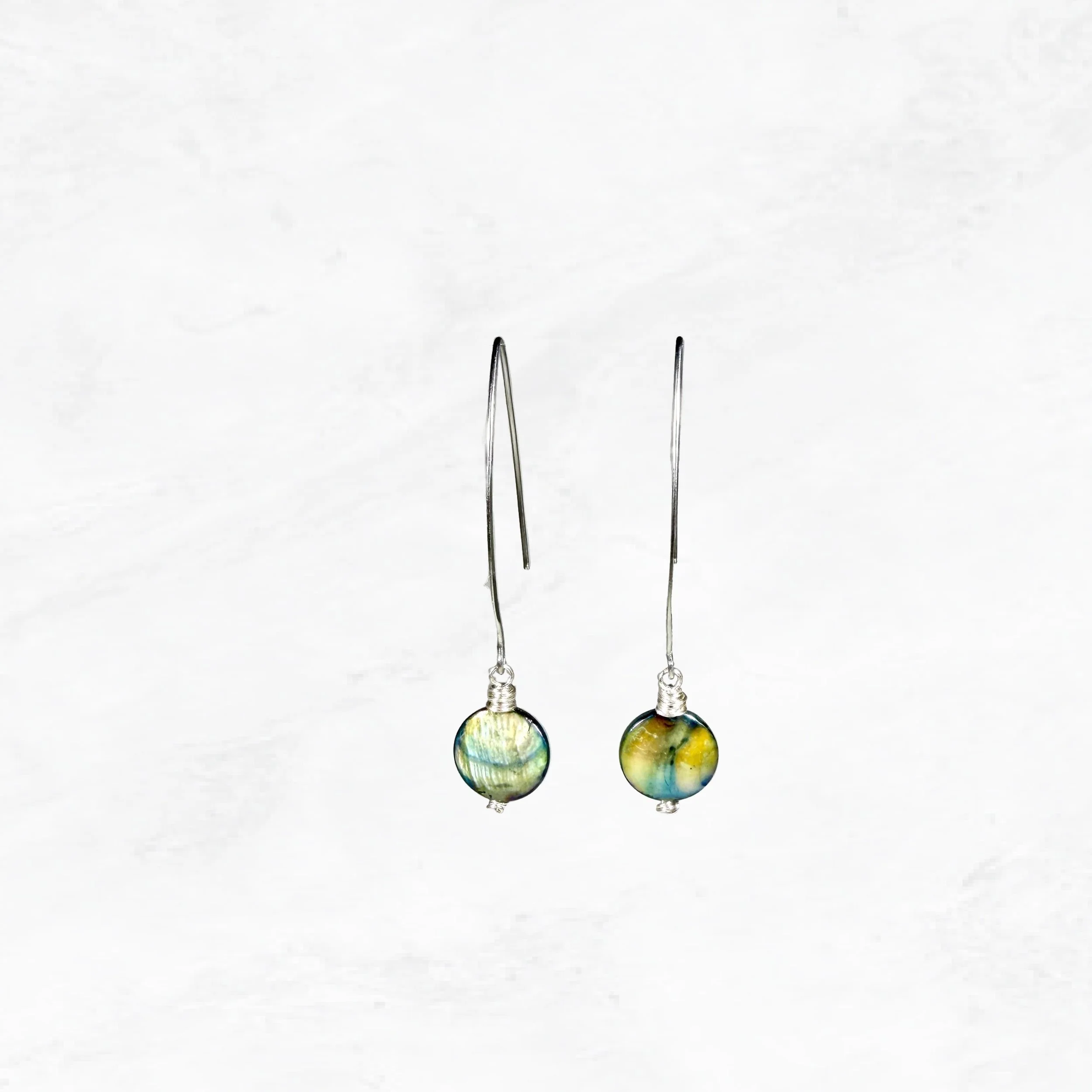 Olive Mother of Pearl Drop Earrings