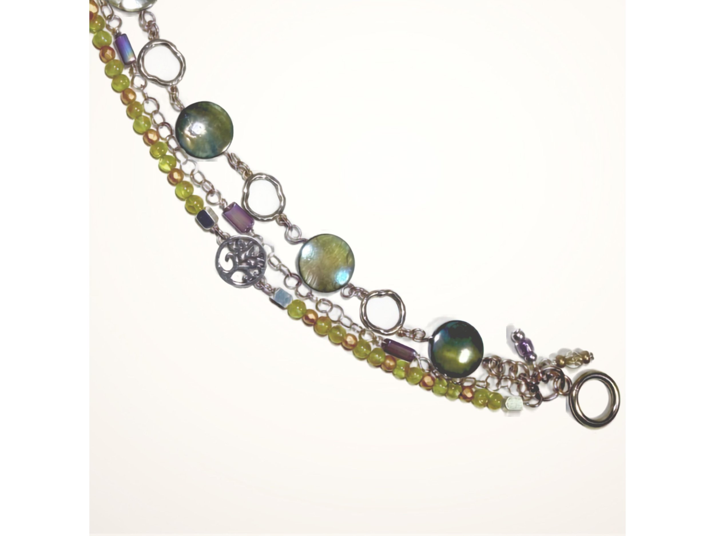 Olive Mother of Pearl & Peridot Multi-Strand Bracelet detail