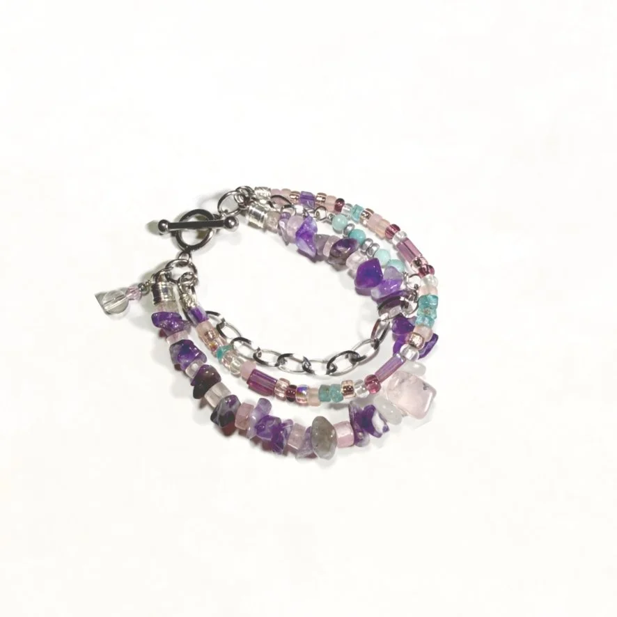 Amethyst & Rose Quartz Multi-Strand Bracelet