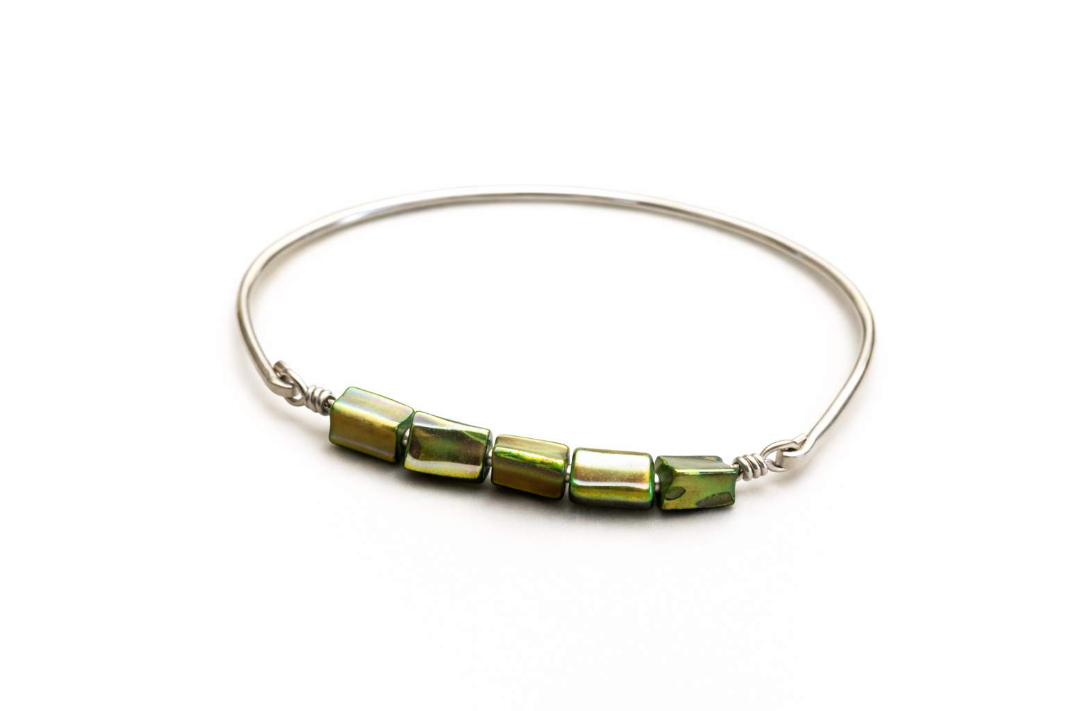 Golden Pine Mother of Pearl Bangle Bracelet silver