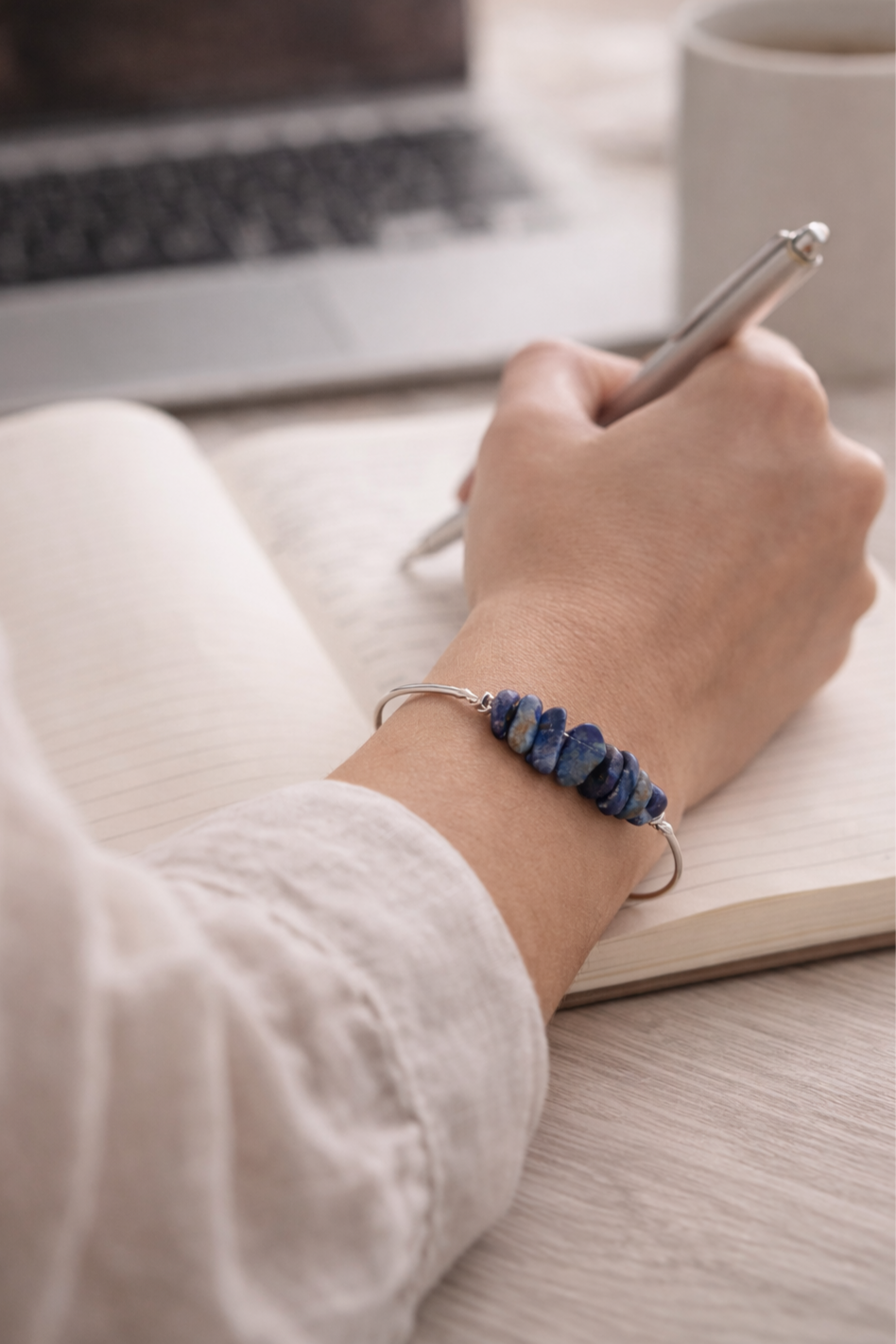 Lapis lazuli silver bangle bracelet