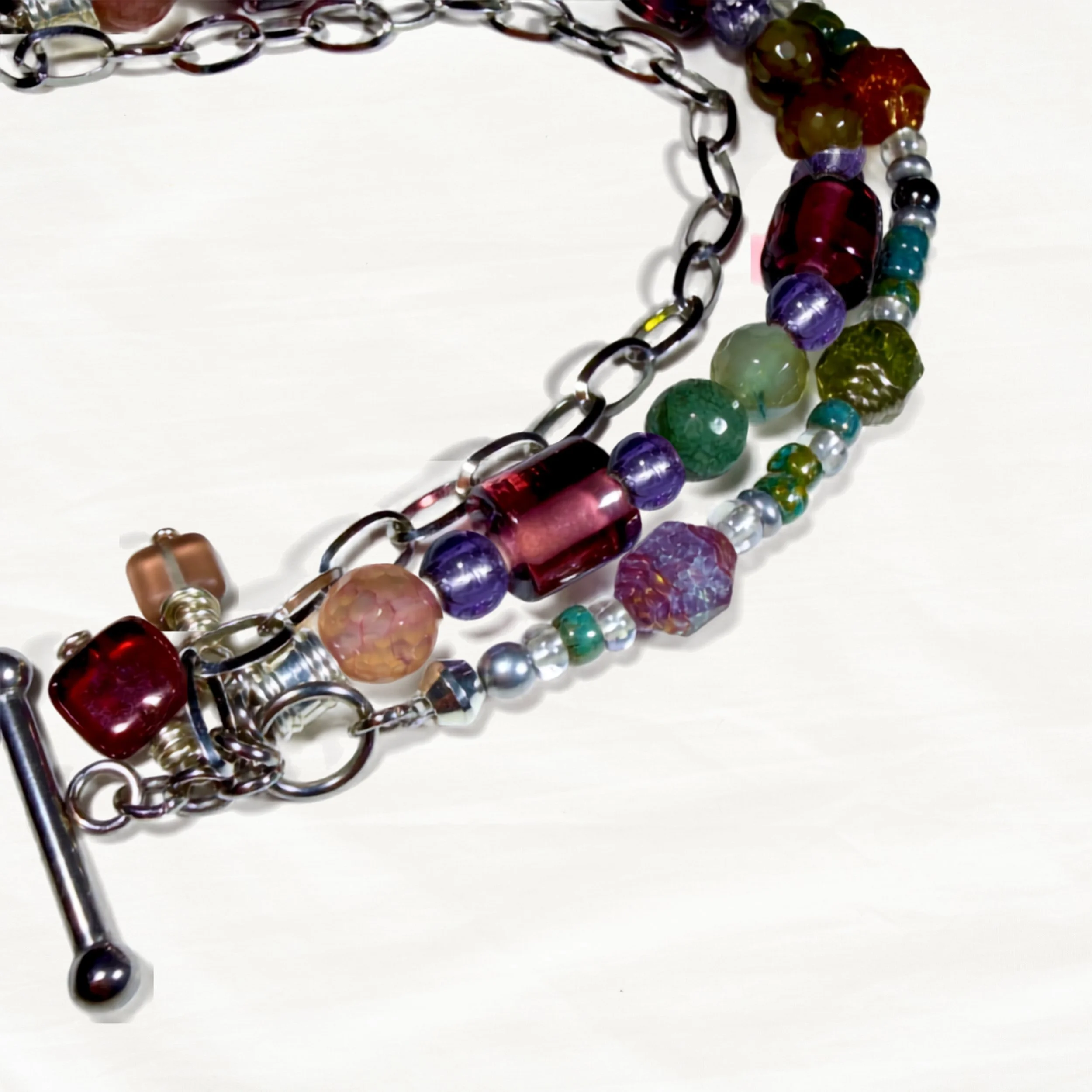 Autumn Glass and Gemstone Multi-strand Bracelet  detailed view
