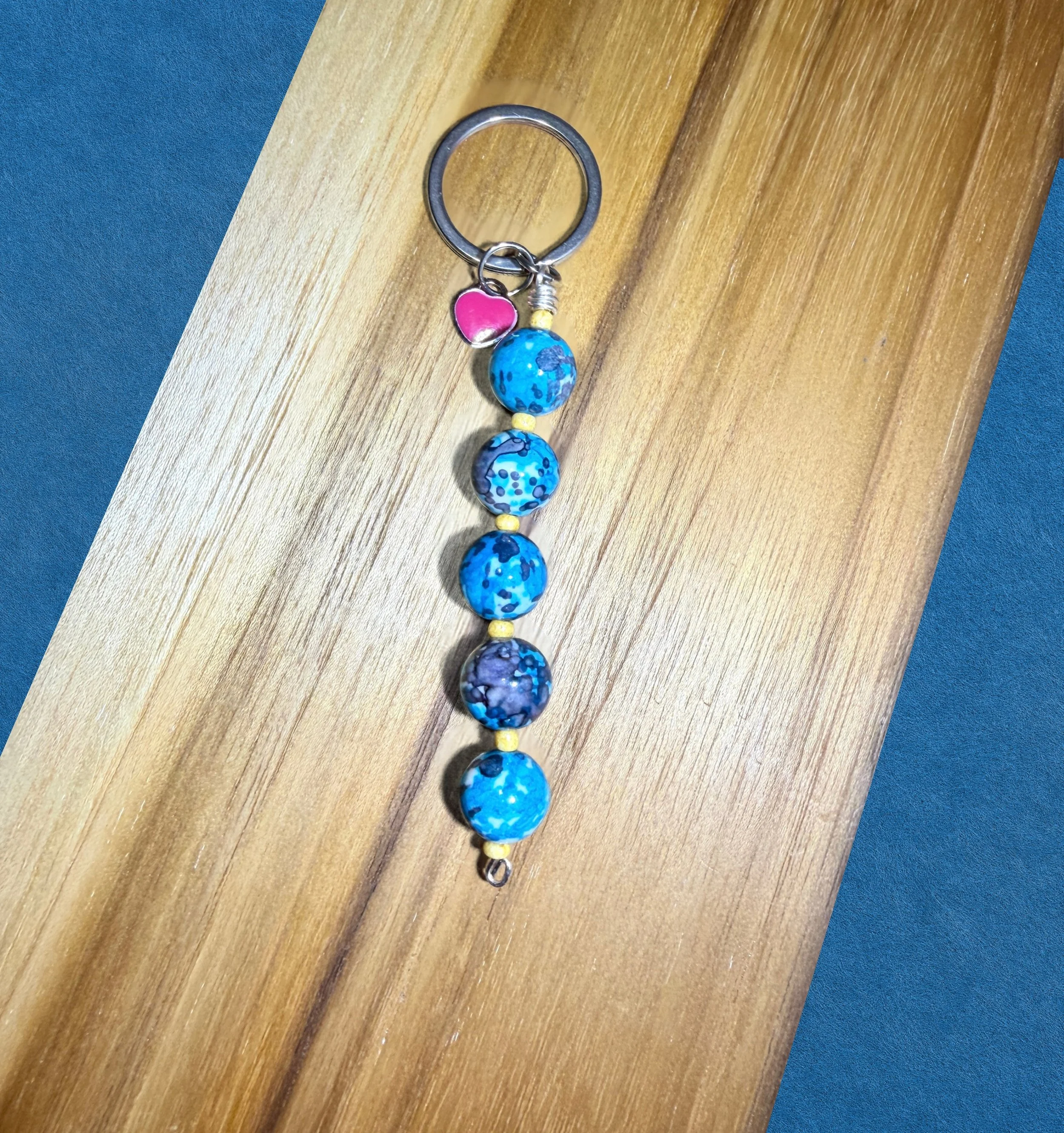 Blue Rain Flower Stone Keychain