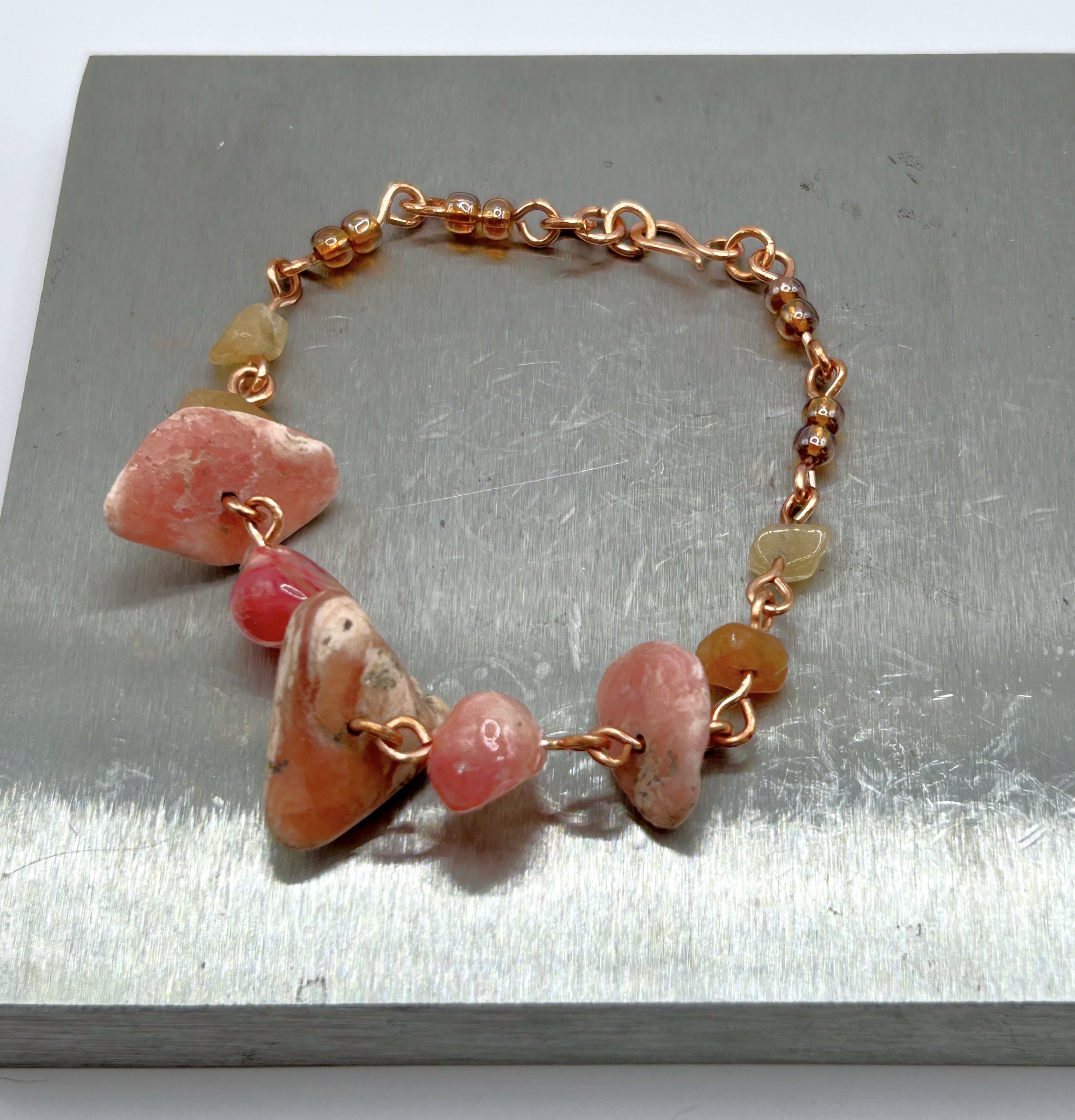 Barranca Pink Rhodochrosite Nugget Bracelet on Metal Block