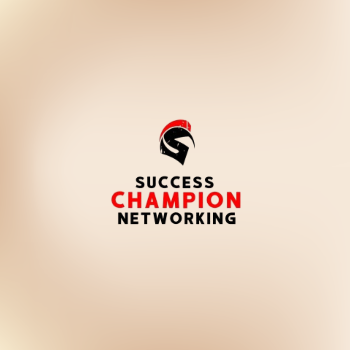 Logo with a stylized Spartan helmet and the words "SUCCESS CHAMPION NETWORKING" in black and red text.