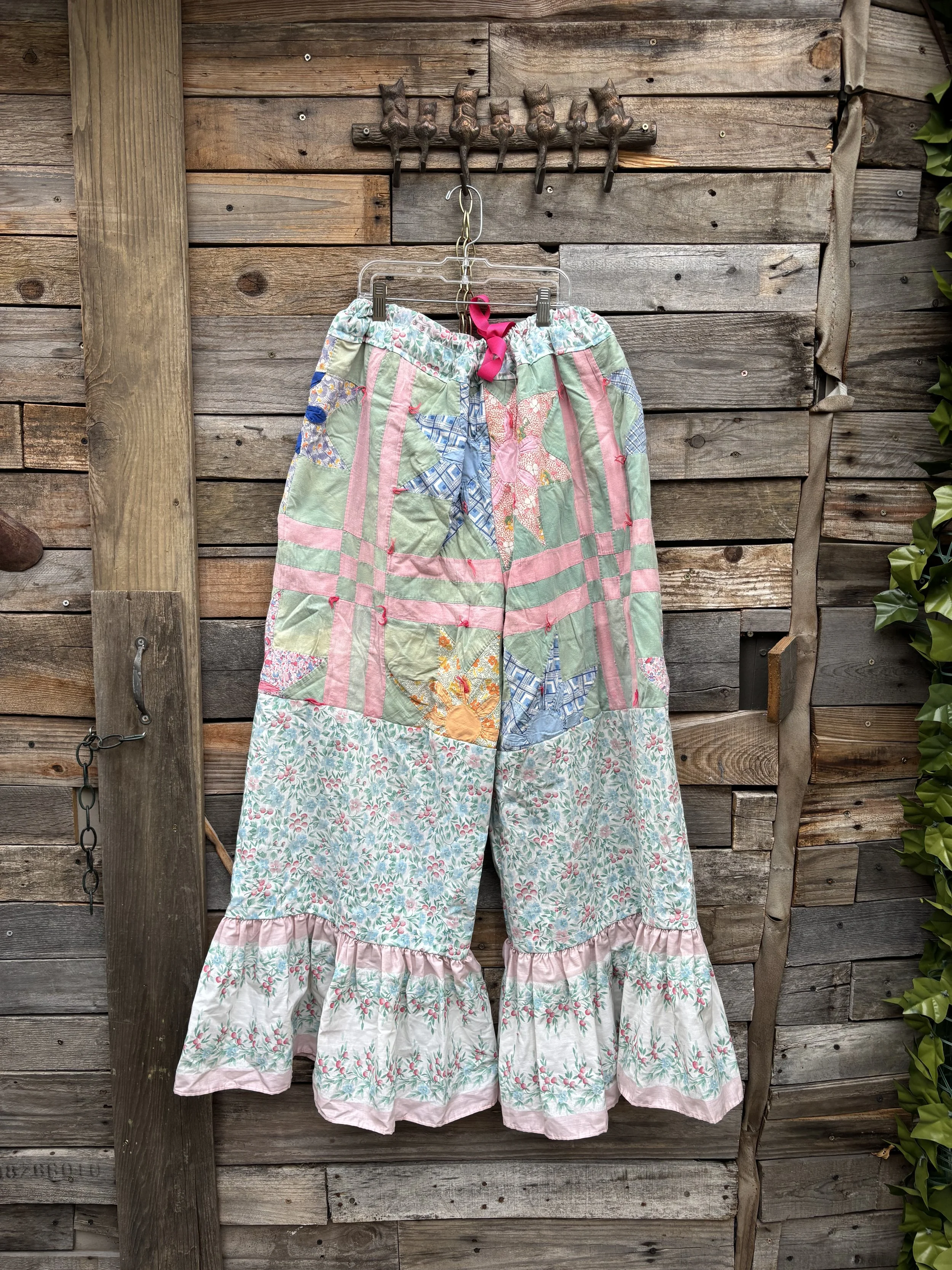 Pale Green Quilted Flare Pants