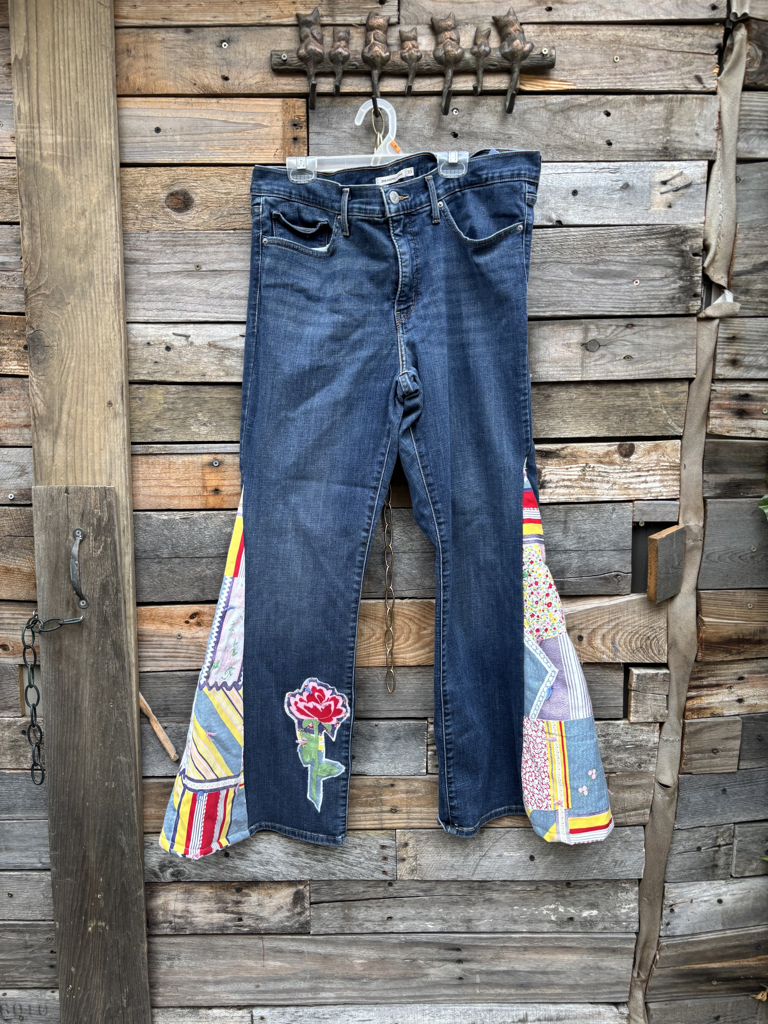 Rose Applique Quilted Flare Jeans