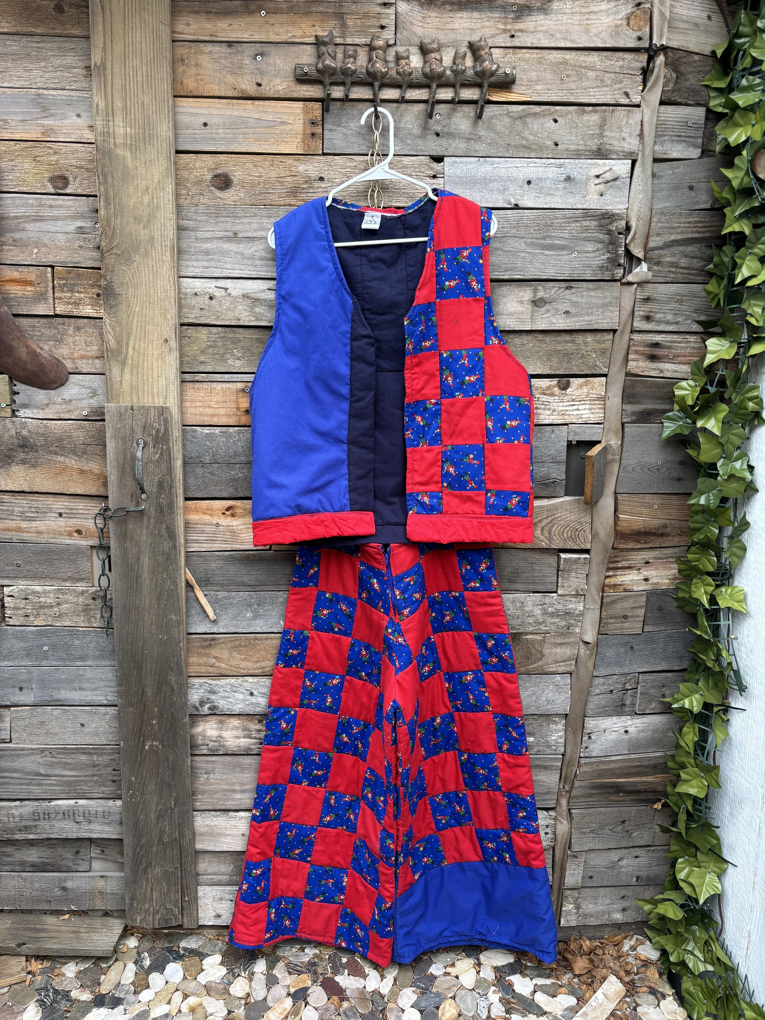 Red/Blue Quilted Vest and Pant Set