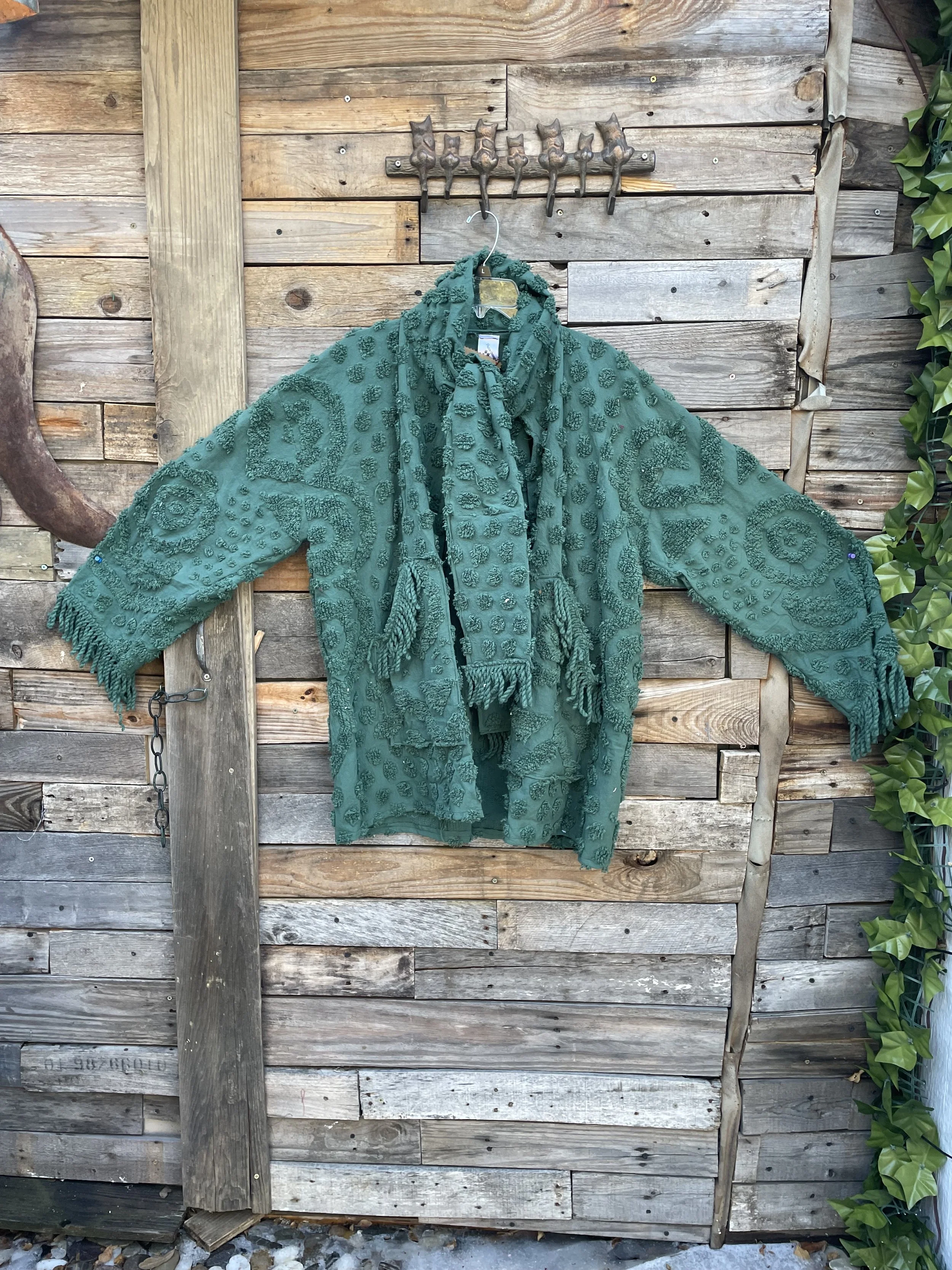 Dark Green Chenille Scarf Cardigan