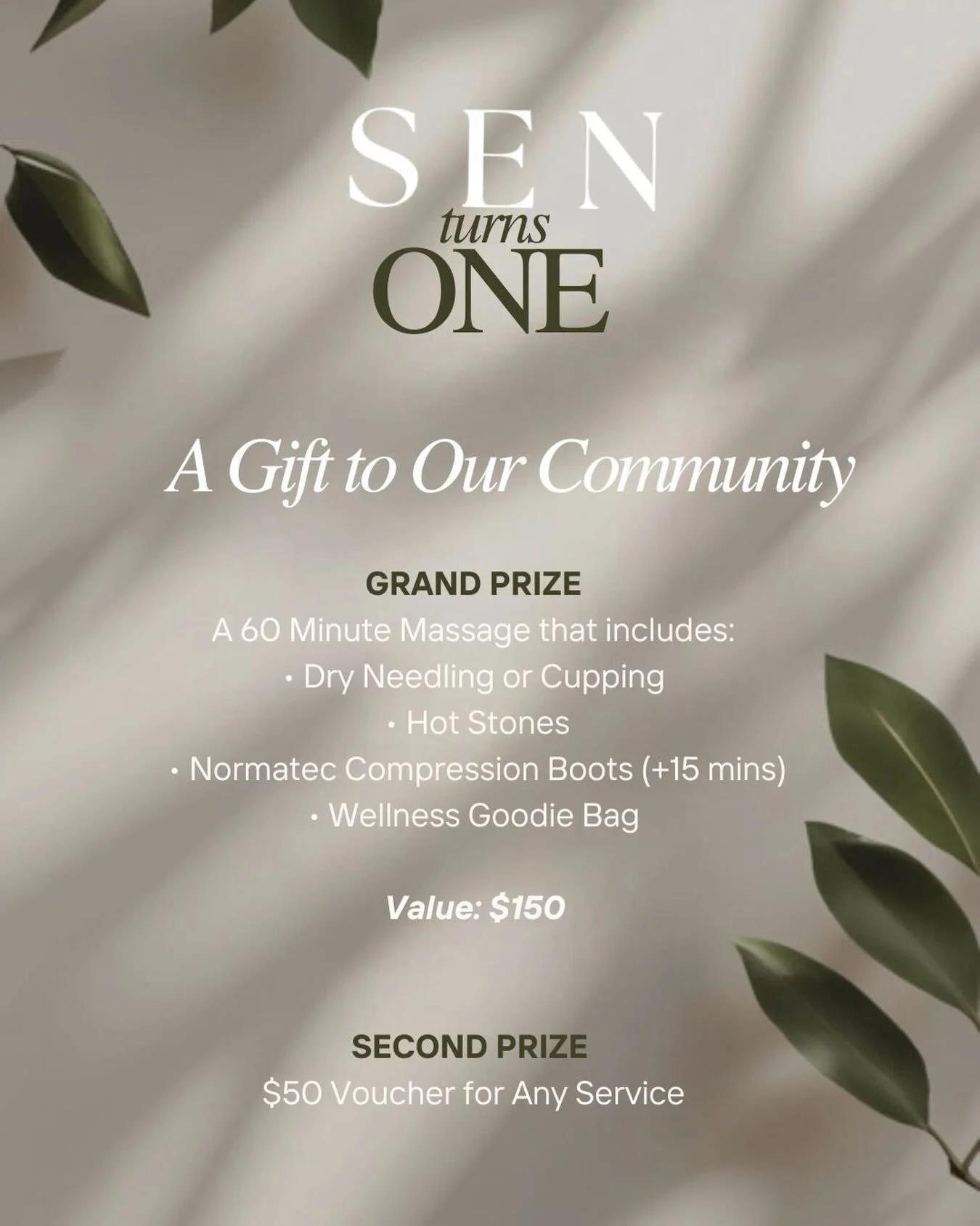SEN TURNS ONE 🌿

A gift to our community 🤍

To celebrate 1 year of SEN, I wanted to give back to the beautiful community that has supported me throughout this journey so far. Thank you for every booking, repost, recommendation, support, kind words,