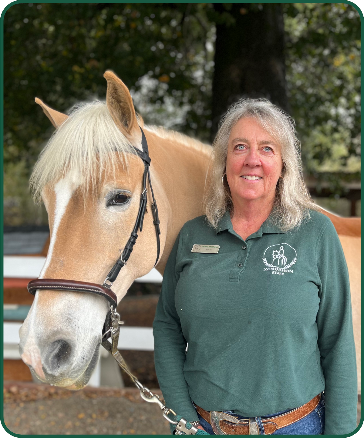 Instructor Haley with horse Windsong