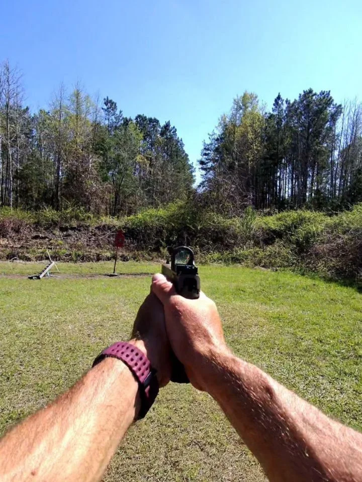 A modified Blaze Drill using Blaze Pods. Pods set up like a #5 die with the outer 4 being a box 10x10 yards. The center pod is 15 yards from the c-zone steel. Starting in the center, find the pod that lights up and sprint to it. Once there, shoot to 