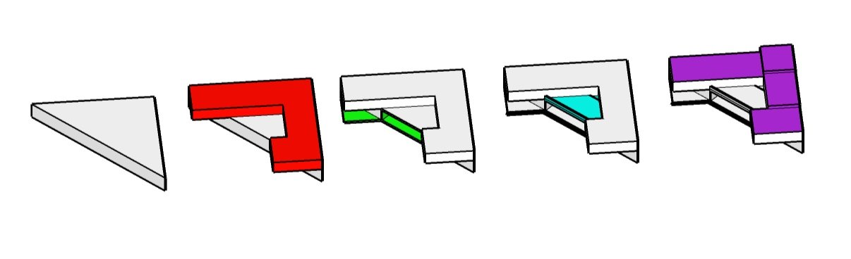 Massing models used to determine form and function