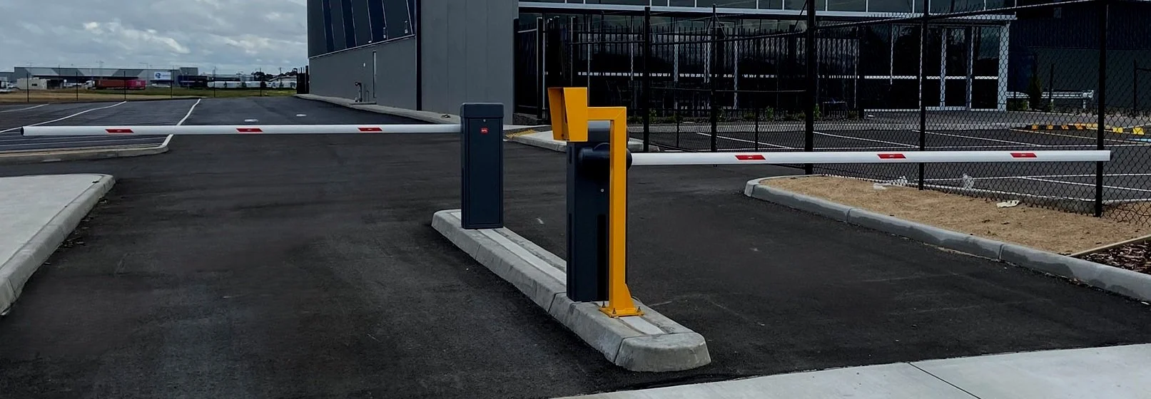 Barrier gate blocking a commercial entrance