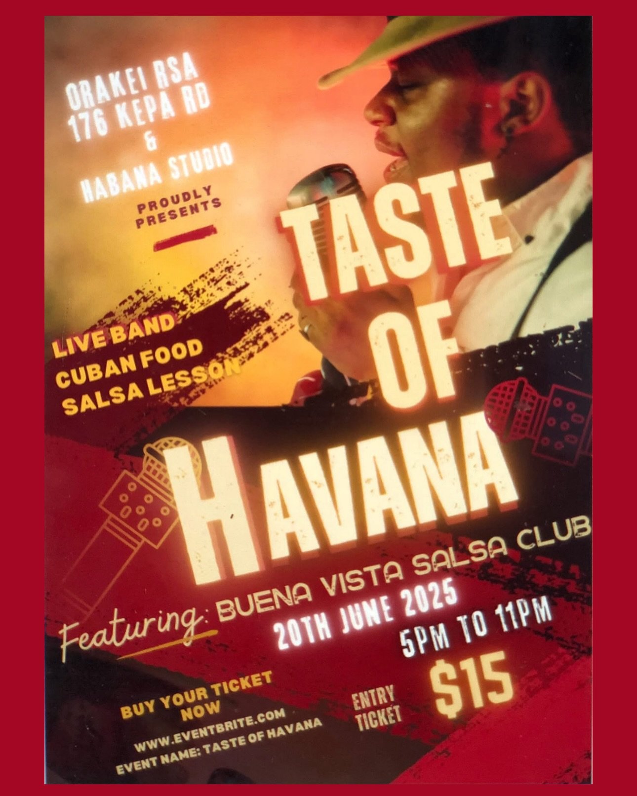 Calling all Cuban Salsa lovers 📣 Join us this Friday (20/06) for

- Live band
- Cuban salsa lesson
- Authentic Cuban food
- Cuban salsa Jack n Jill Competition - Cash prize up for grabs 

📍Orakei RSA - 178 Kepa Road, Orakei
⏰ 5-11pm
🗓️ Friday 20th