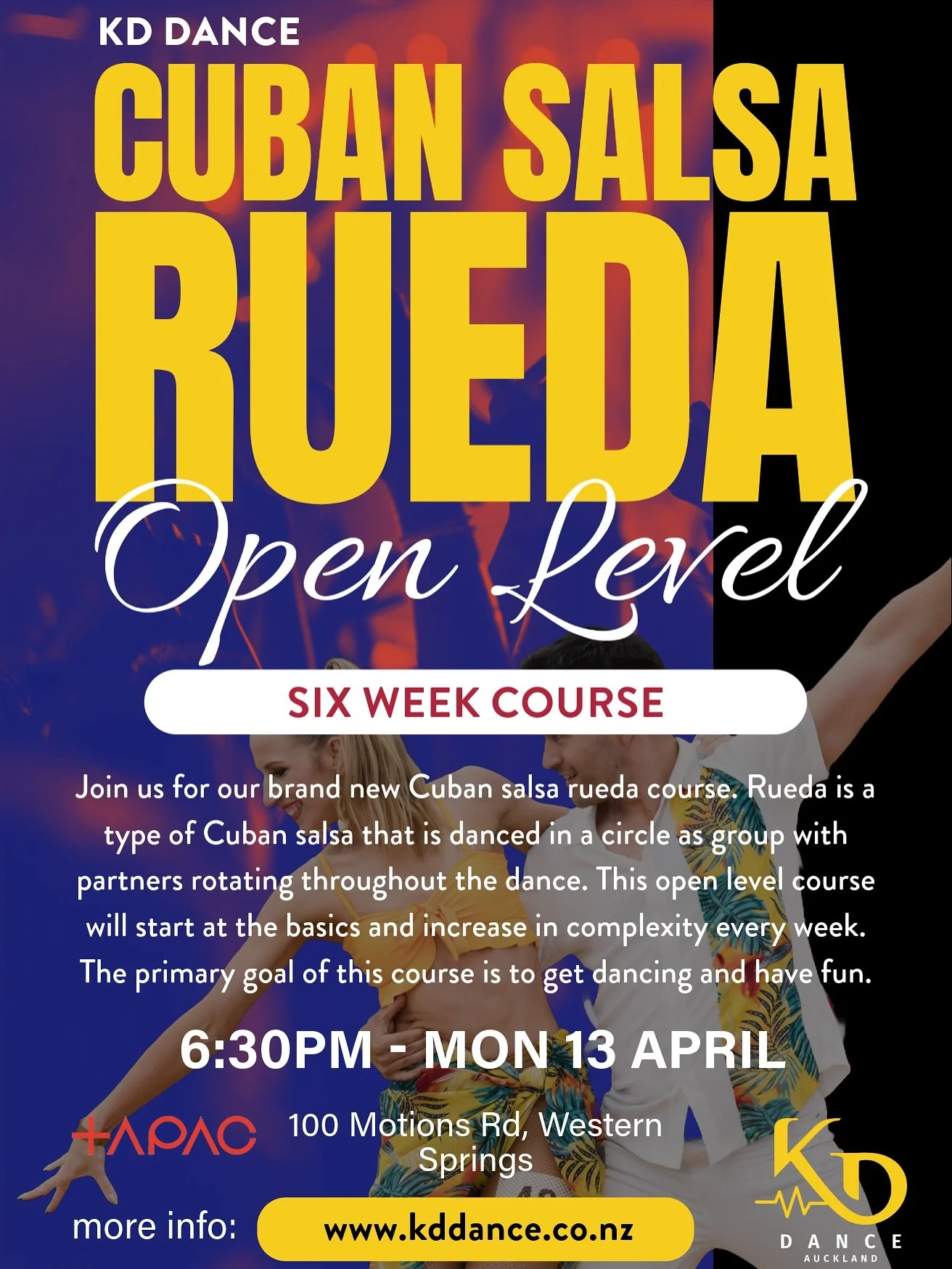 📣 New course alert - Cuban Salsa Rueda - Open Level 📣

Get you week started on the right foot with our new six week Cuban Salsa Rueda course starting on Monday the 13th of April at 6:30pm. 

Rueda is a type of Cuban salsa that is danced in a circle