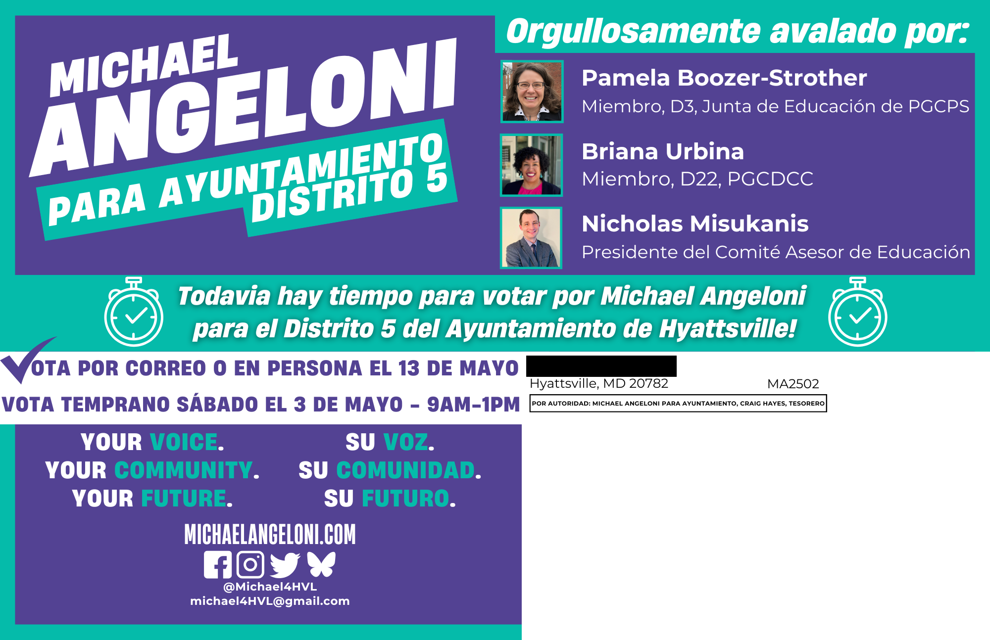 Spanish Mailer 2 Back - Michael Angeloni for City Council