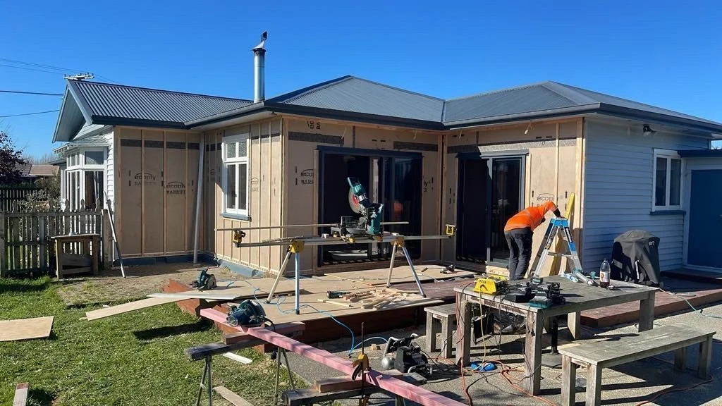 Home renovation and extension in progress - new windows, doors and deck by Senna Homes, Christchurch, Selwyn and Canterbury.