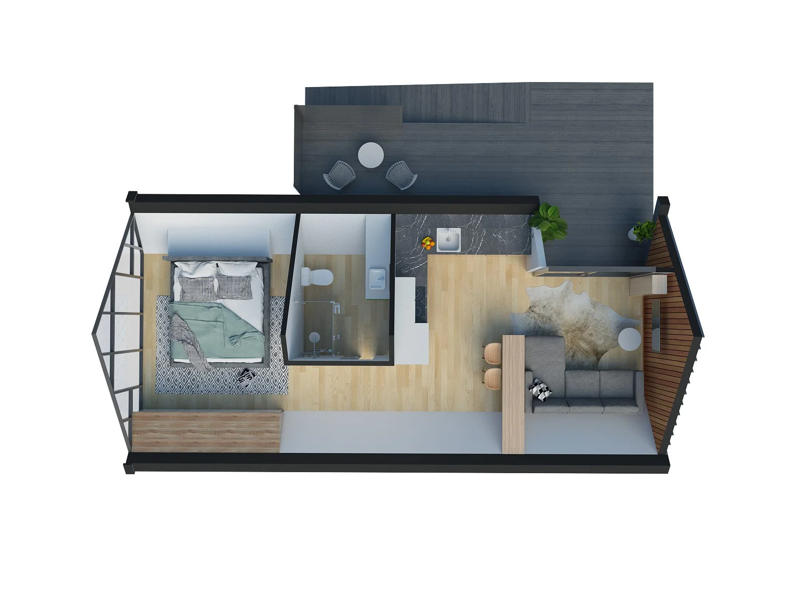 The Living POD 3D render floor plan