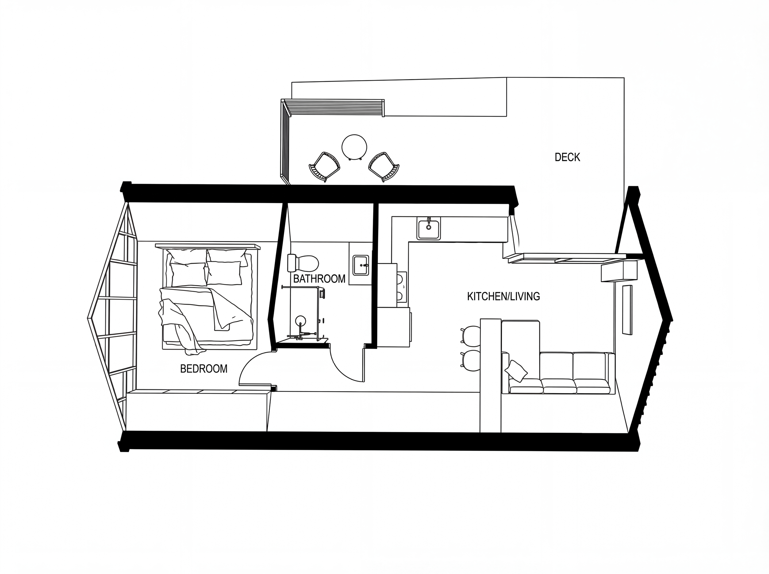Floor plan of a one-bedroom The Living POD