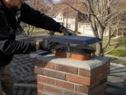 Installing chimney cap to keep out raccoons and wildlife at rockford home