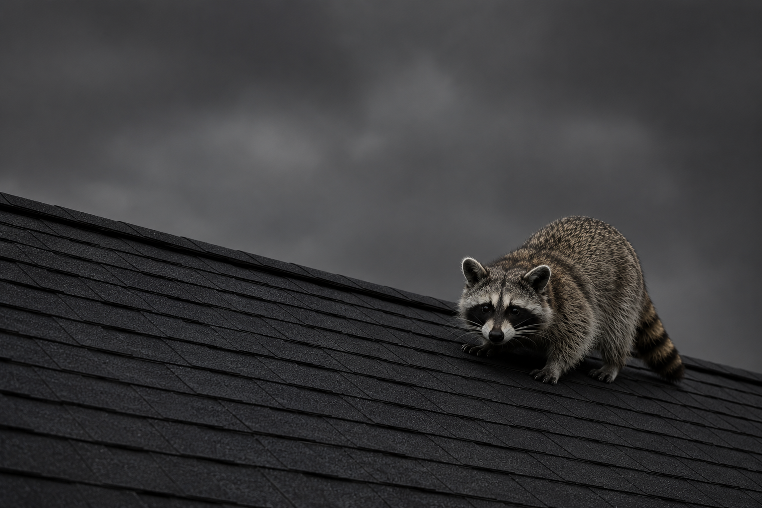 Raccoon on roof in West Michigan before wildlife removal service
