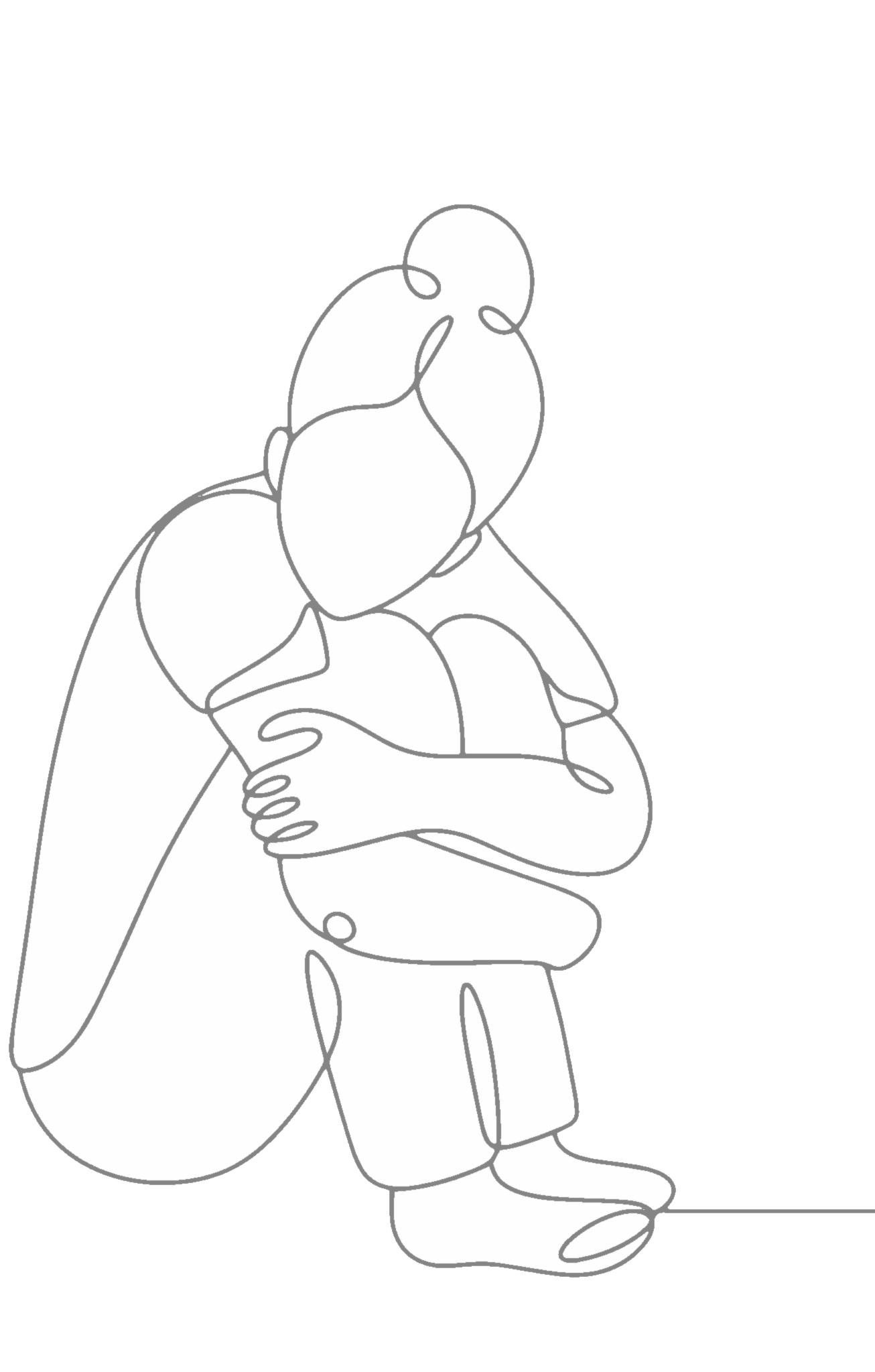 A female figure sits hugging her knees - an anxious mom