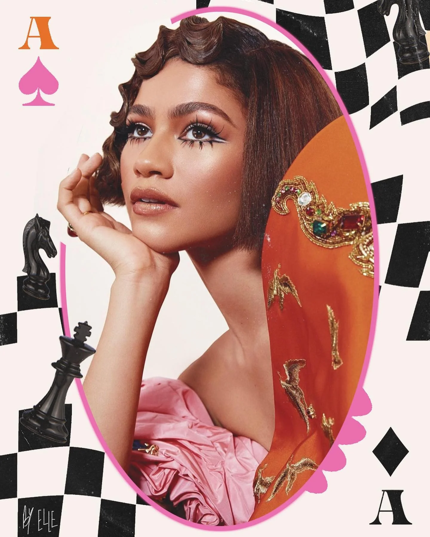 You&rsquo;re third #zendaya post 🤍🖤 Do you rather Number 1 or 2??🤍🖤 @zendaya 

Head to my tiktok to see the process of me making this 🥰

#euphoria #zendayaedit #cards #digitalcontent #chess #pinkandorange #photoshop