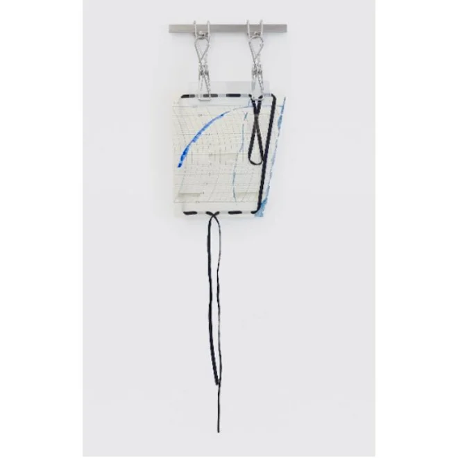 Luiza Crosman |
20 de abril de 2020 (da série Gráficos acumulam
poeira, 2020-2024, aquarela e materiais diversos sobre
papel gráfico, linha de cetim, grampos de metal e barra
de alumínio, 14 x 48 cm.
R$ 9.598,50