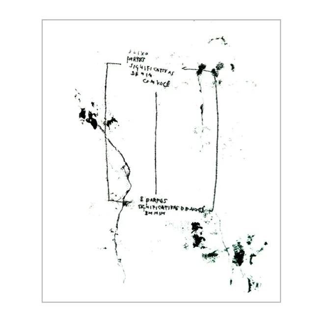 Azeite De Leos |
Sem Título (da série Narrativas Cotidianas em Paris -
2017: desenho 07). Colagem digital: justaposição
gráfica de imagens de desenhos de monotipias e
fotografias digitais de manchas e rachaduras de muros
impressa sobre papel. 29,7 x 