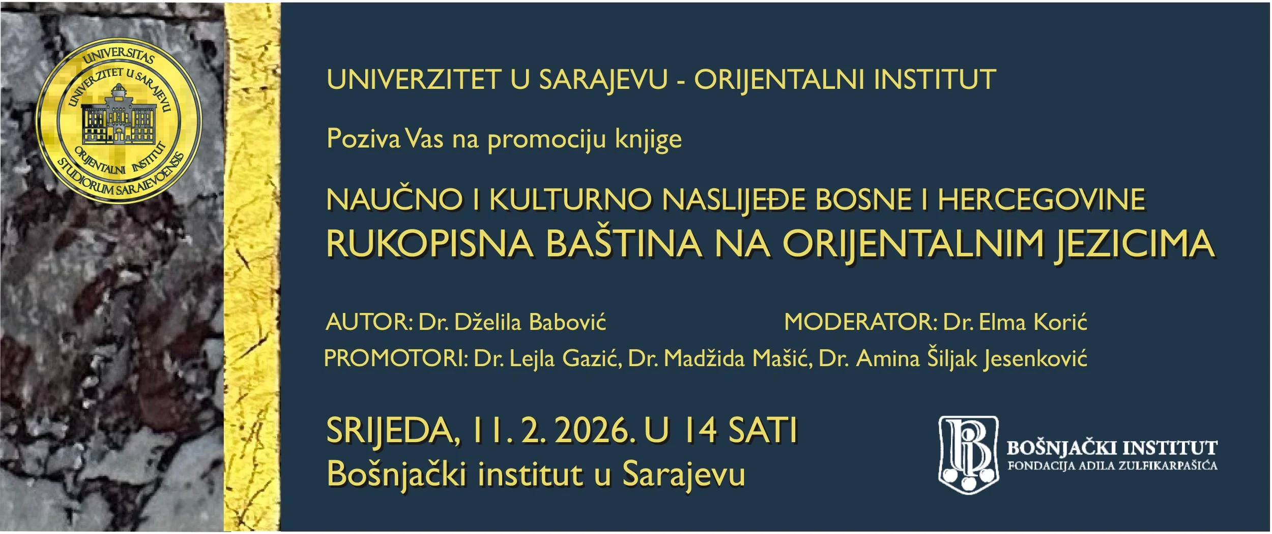Promocija knjige dr. Dželile Babović,                                      Naučno i kulturno naslijeđe Bosne i Hercegovine: Rukopisna baština na orijentalnim jezicima