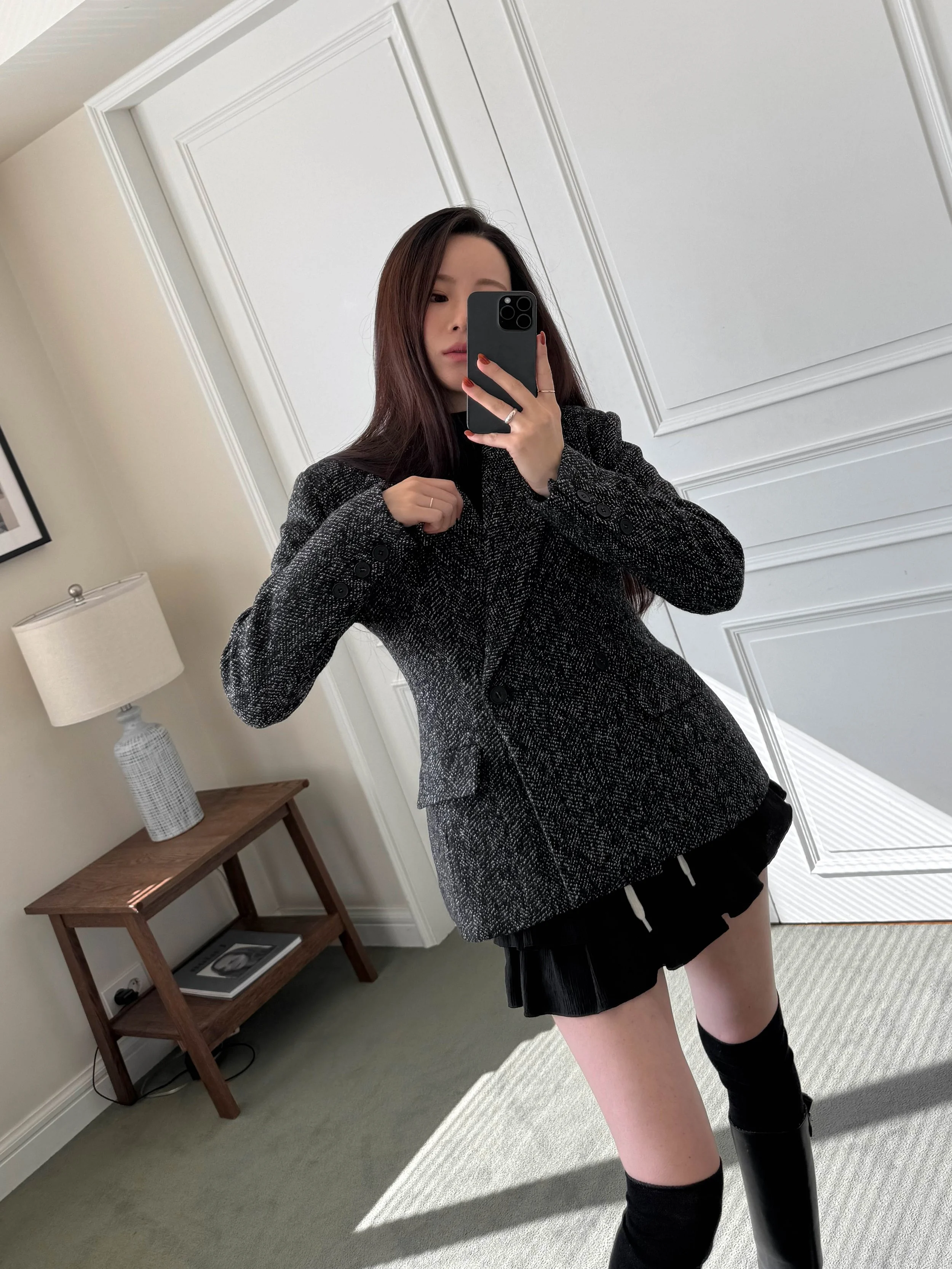 Blazer femme Séoul effect noir chiné croisé 2.jpg