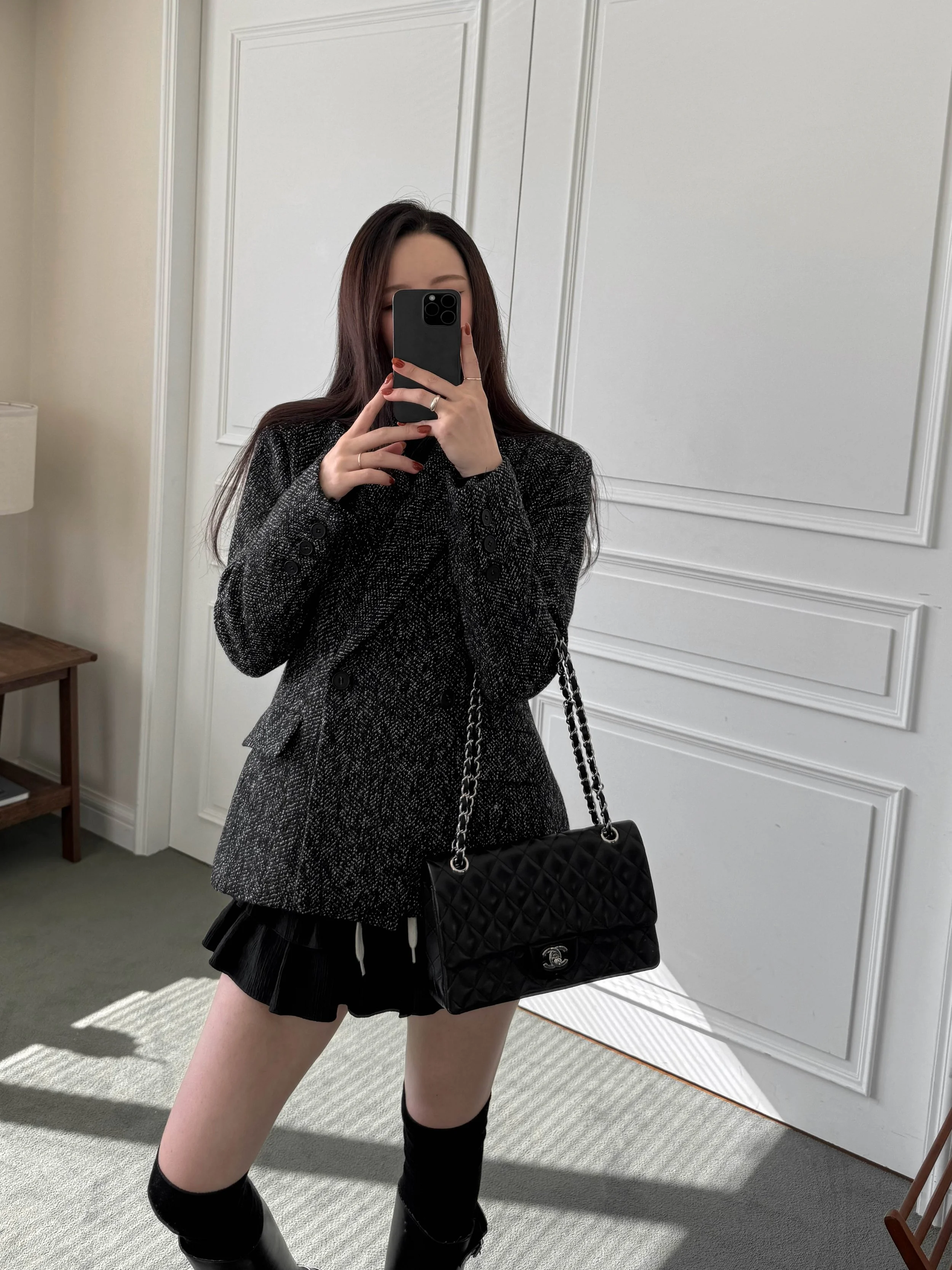 Blazer femme Séoul effect noir chiné croisé.jpg